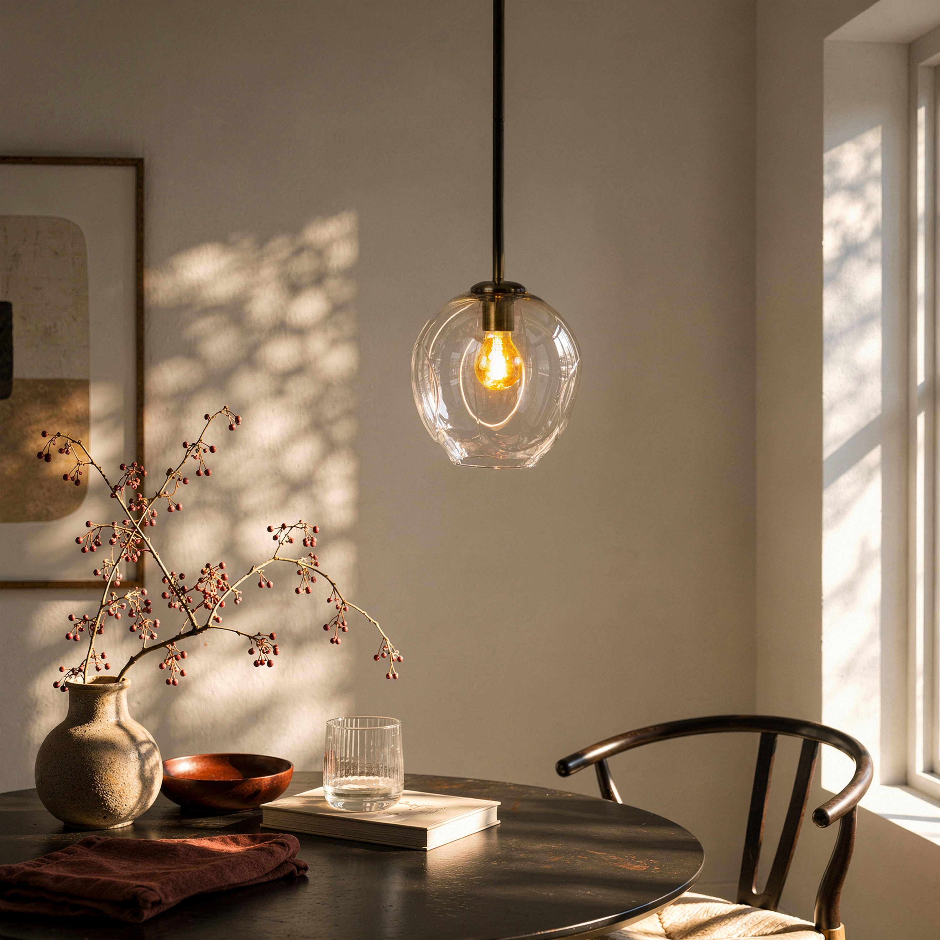 Tear Drop (Long, Clear, Gold) Glass Pendant Lamp