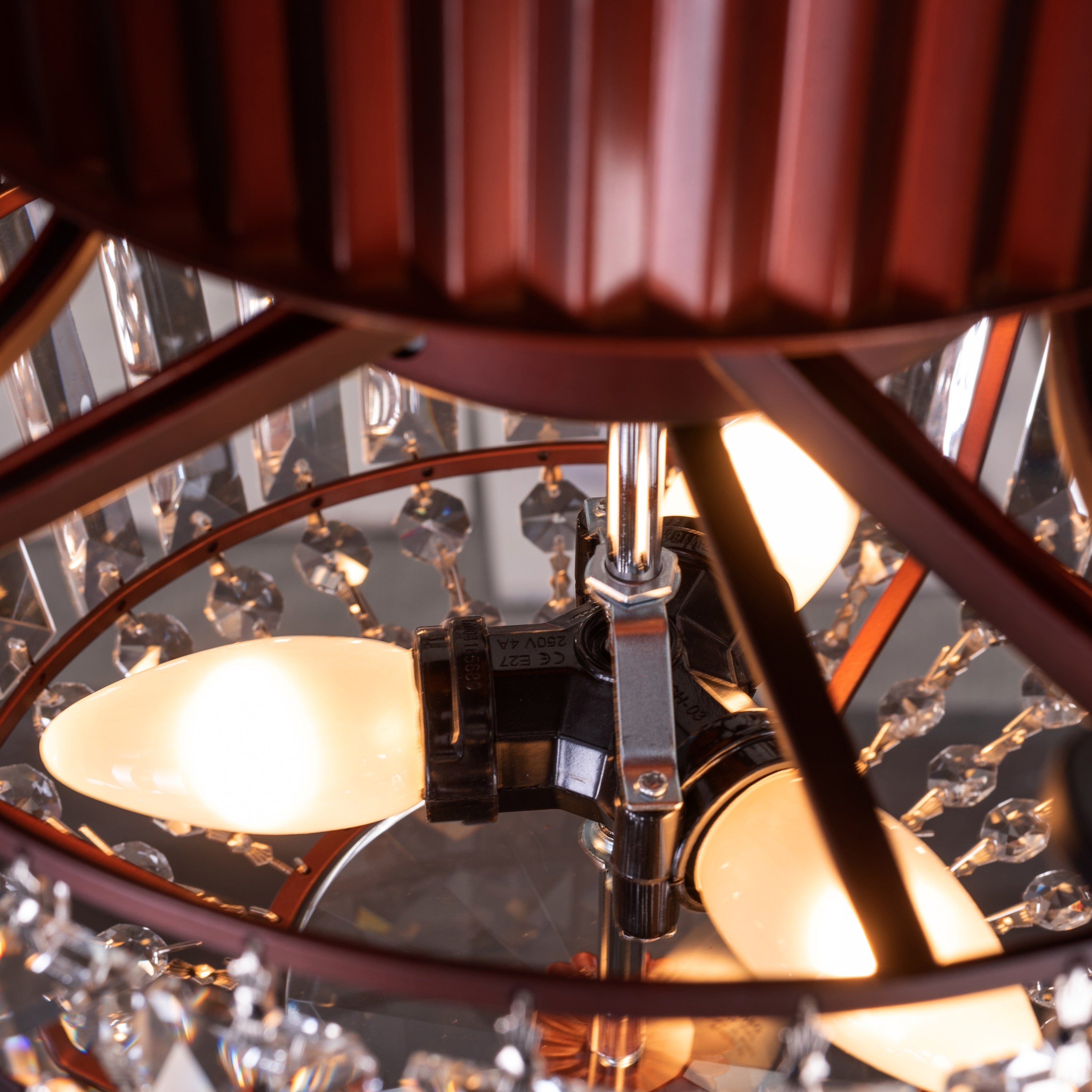 Encrusted (132 cm Span, Mahogany Color Metal Body, Mahogany Finish MDF Blades) Crystal Chandelier Ceiling Fan