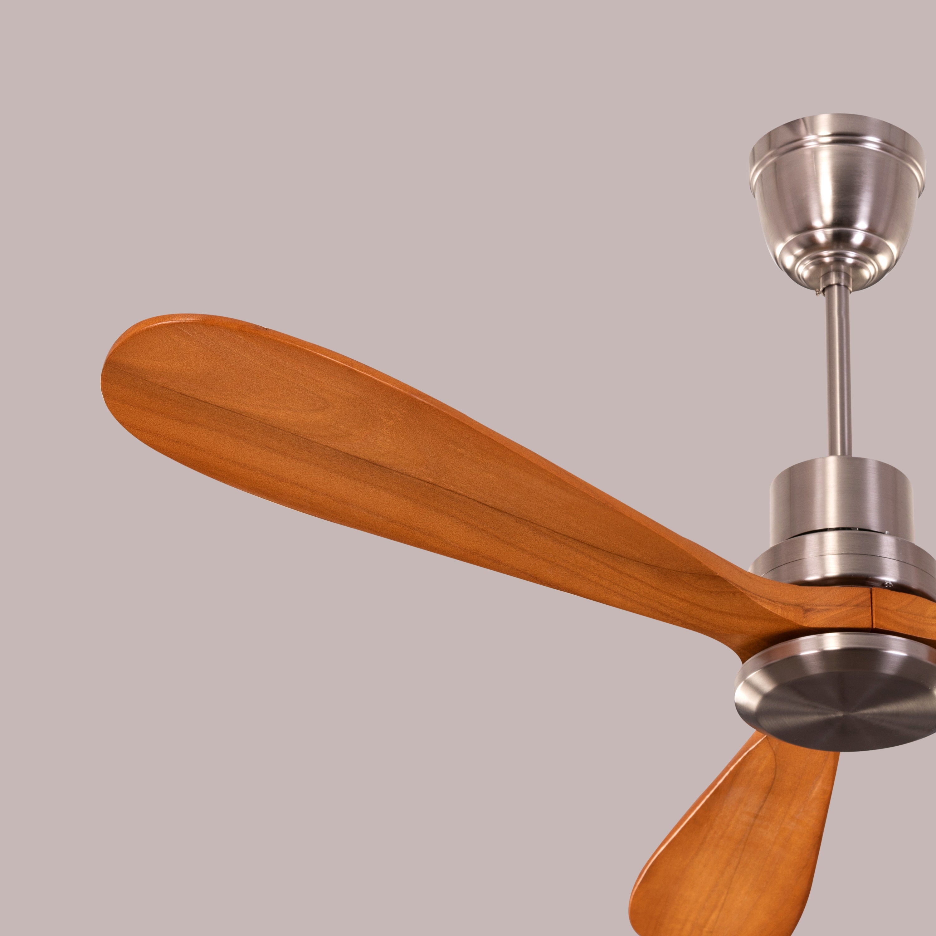 Glen Meadow (132 cm Span, Chrome Finish Metal Body, Teak Finish Solid Wood Blades) Ceiling Fan