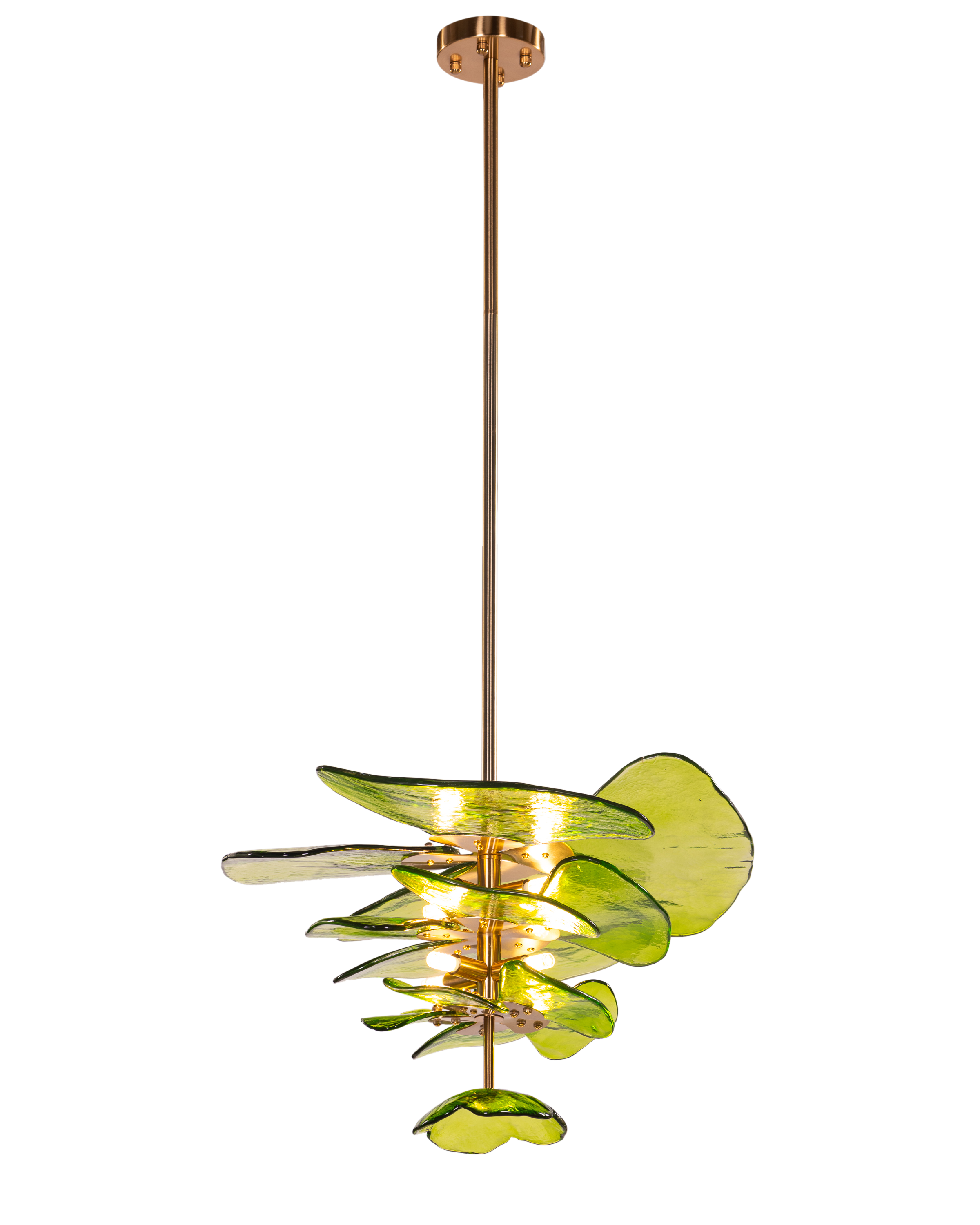 Luminous Lotus (Gold, Green) Tinted Glass Pendant Light