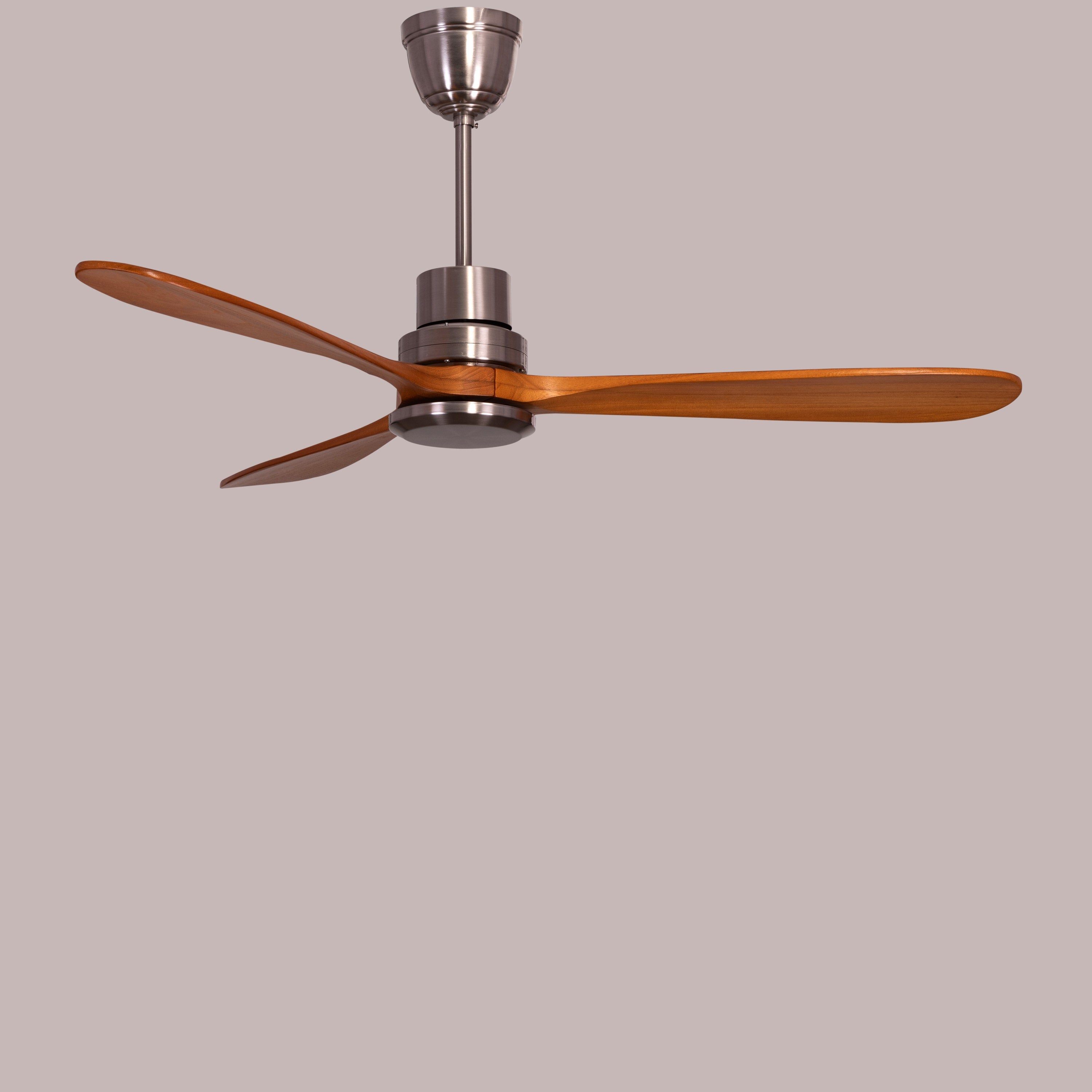 Glen Meadow (132 cm Span, Chrome Finish Metal Body, Teak Finish Solid Wood Blades) Ceiling Fan