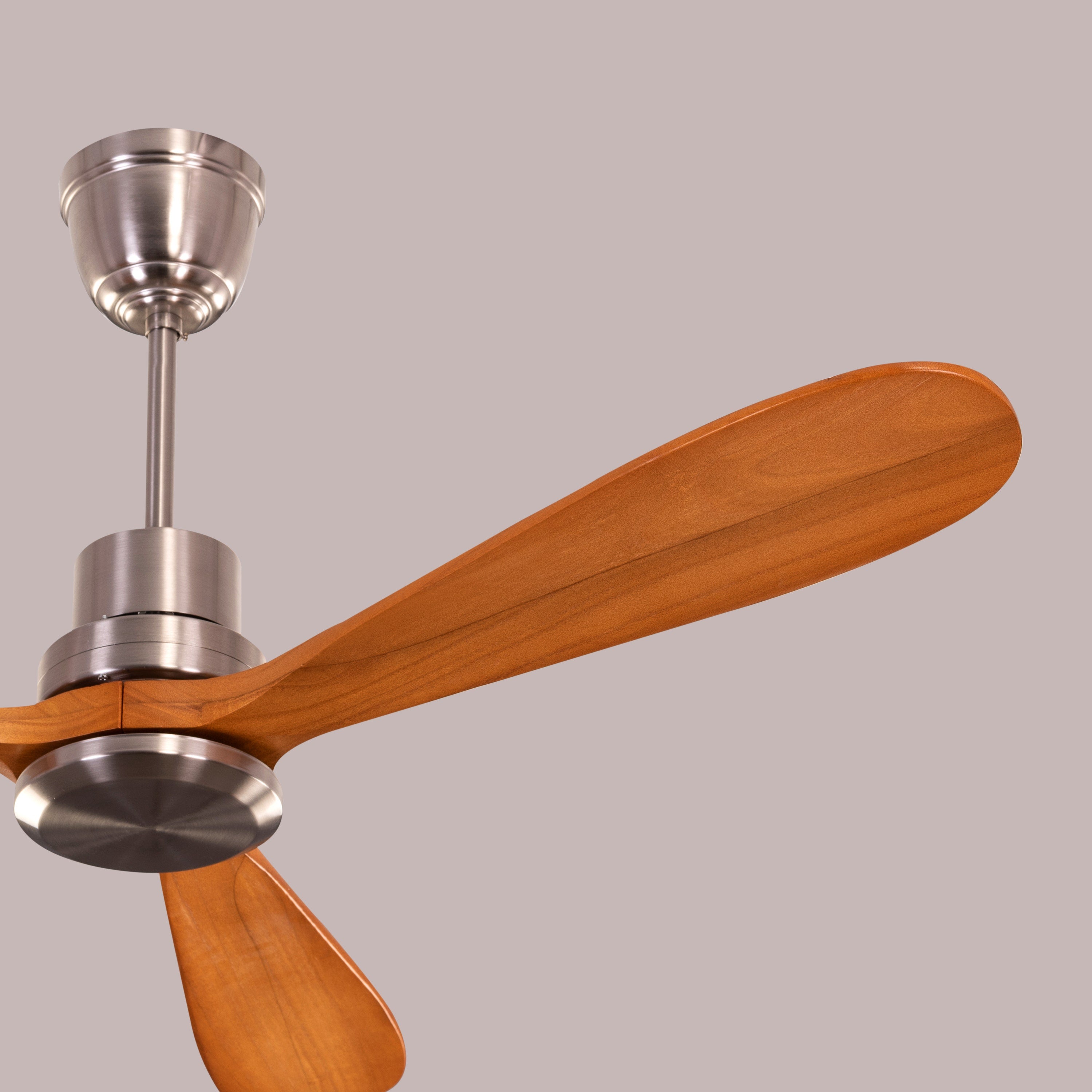 Glen Meadow (132 cm Span, Chrome Finish Metal Body, Teak Finish Solid Wood Blades) Ceiling Fan