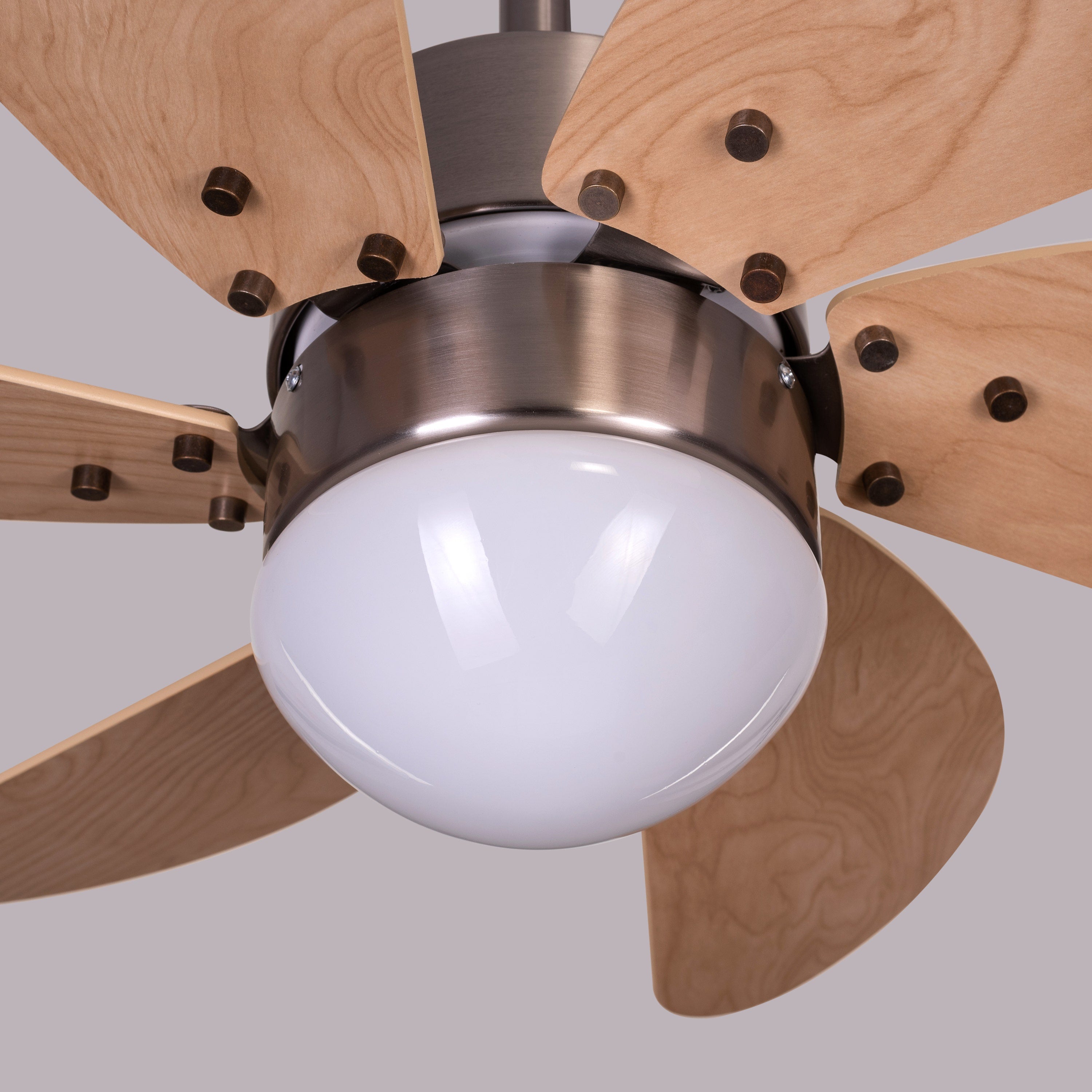 Casablanca (76 cm Span, Chrome Finish Metal Body, Maple Finish MDF Blades) Dimmable LED With Remote Control Ceiling Fan