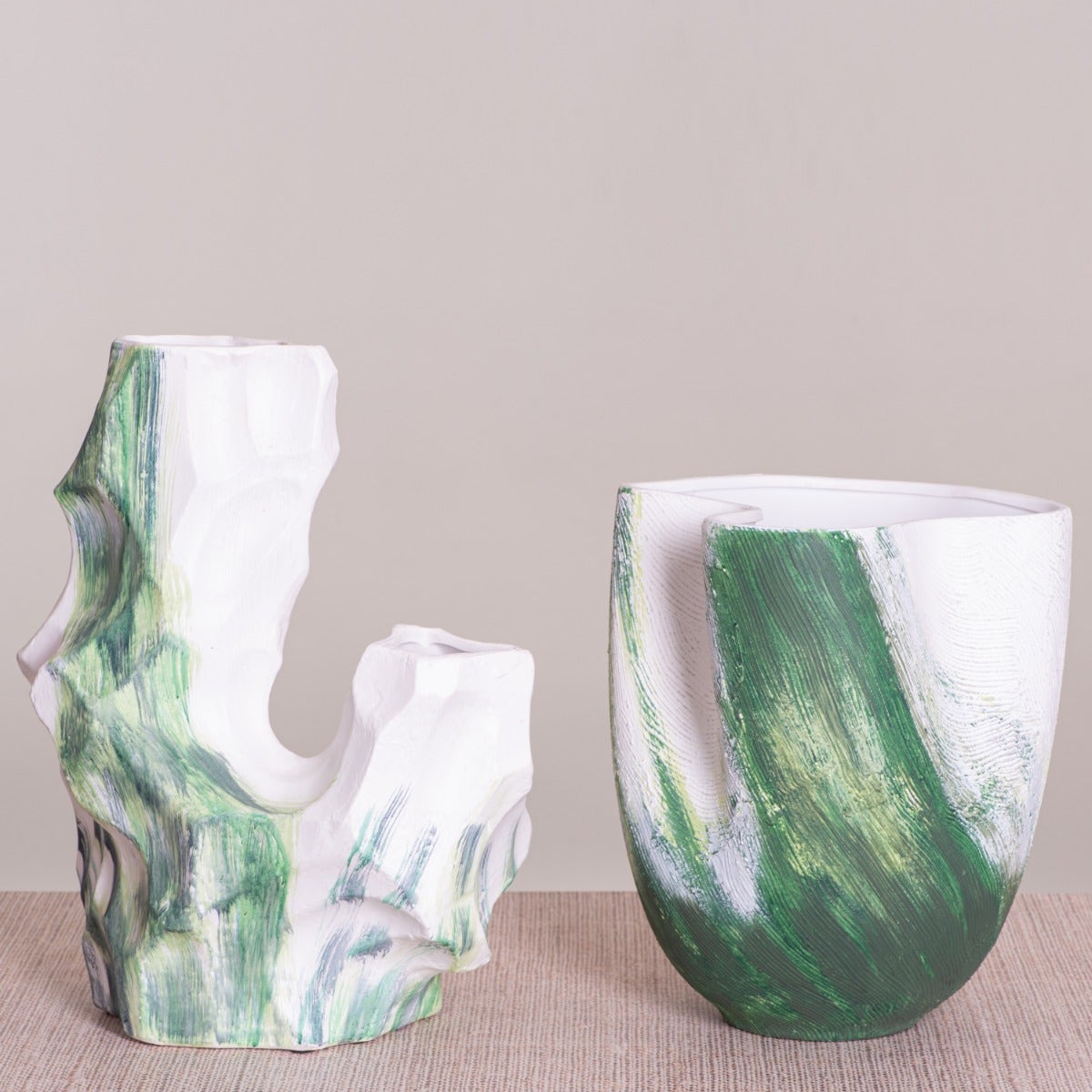 Grounded (White/Green) Textured Ceramic Vase