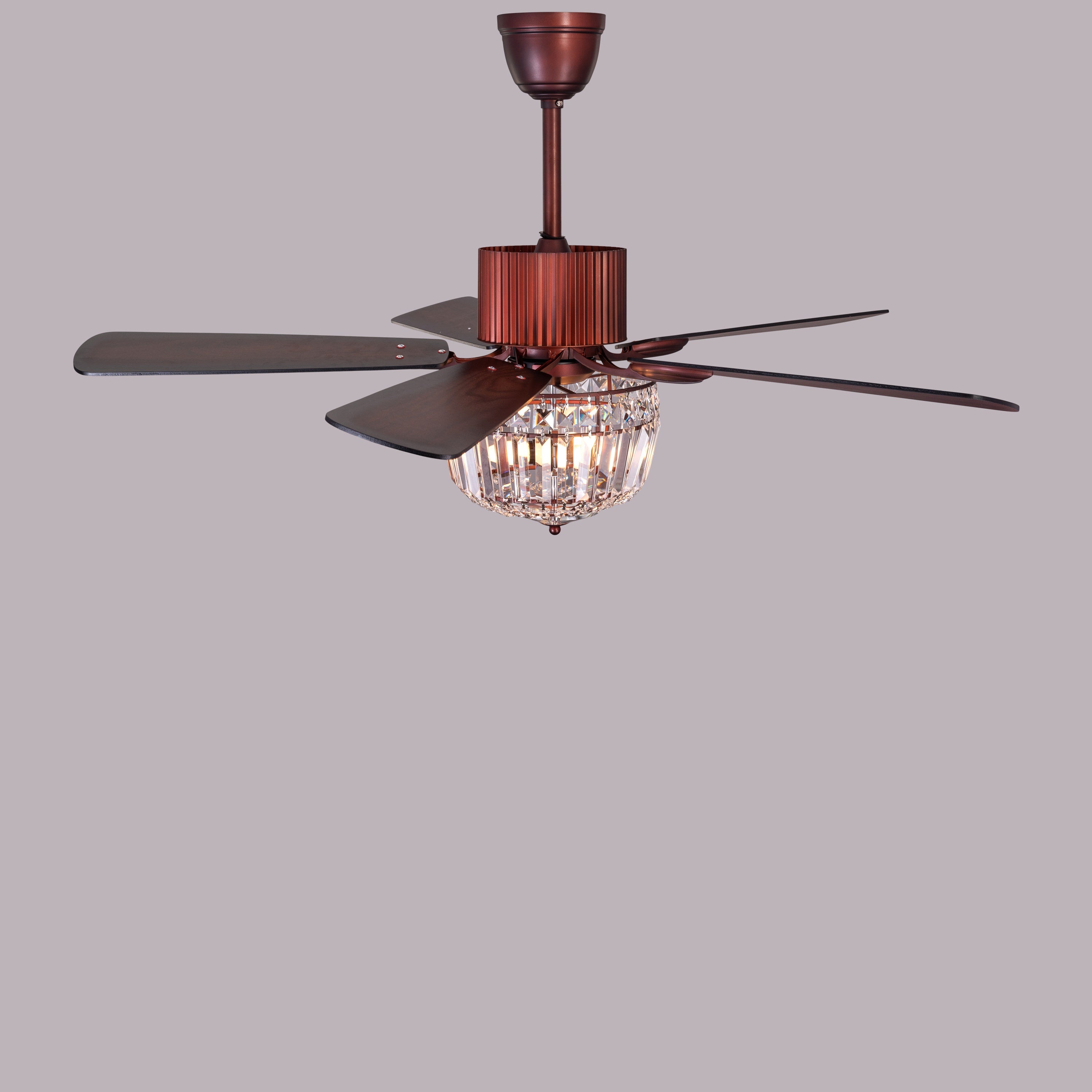 Encrusted (132 cm Span, Mahogany Color Metal Body, Mahogany Finish MDF Blades) Crystal Chandelier Ceiling Fan