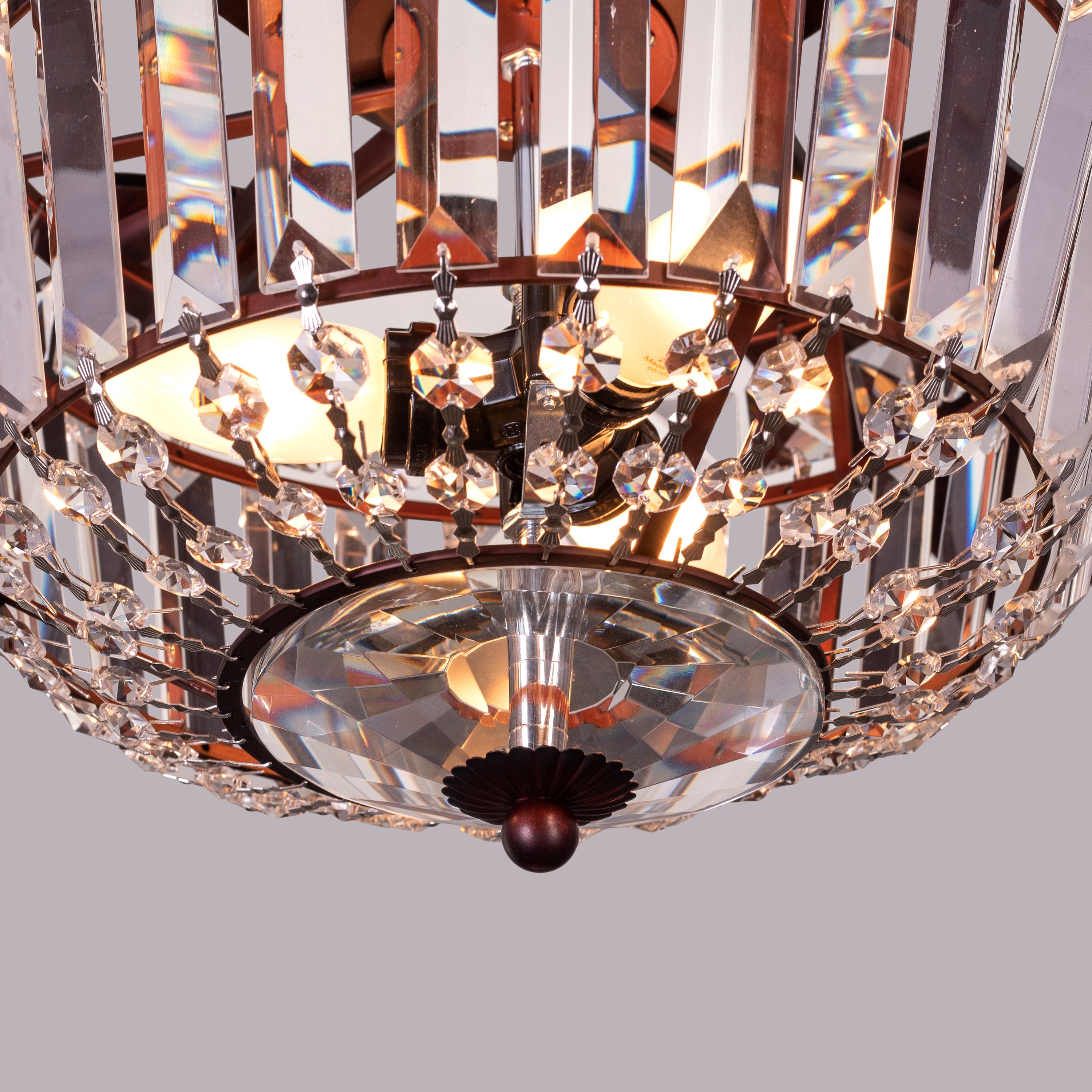 Encrusted (132 cm Span, Mahogany Color Metal Body, Mahogany Finish MDF Blades) Crystal Chandelier Ceiling Fan