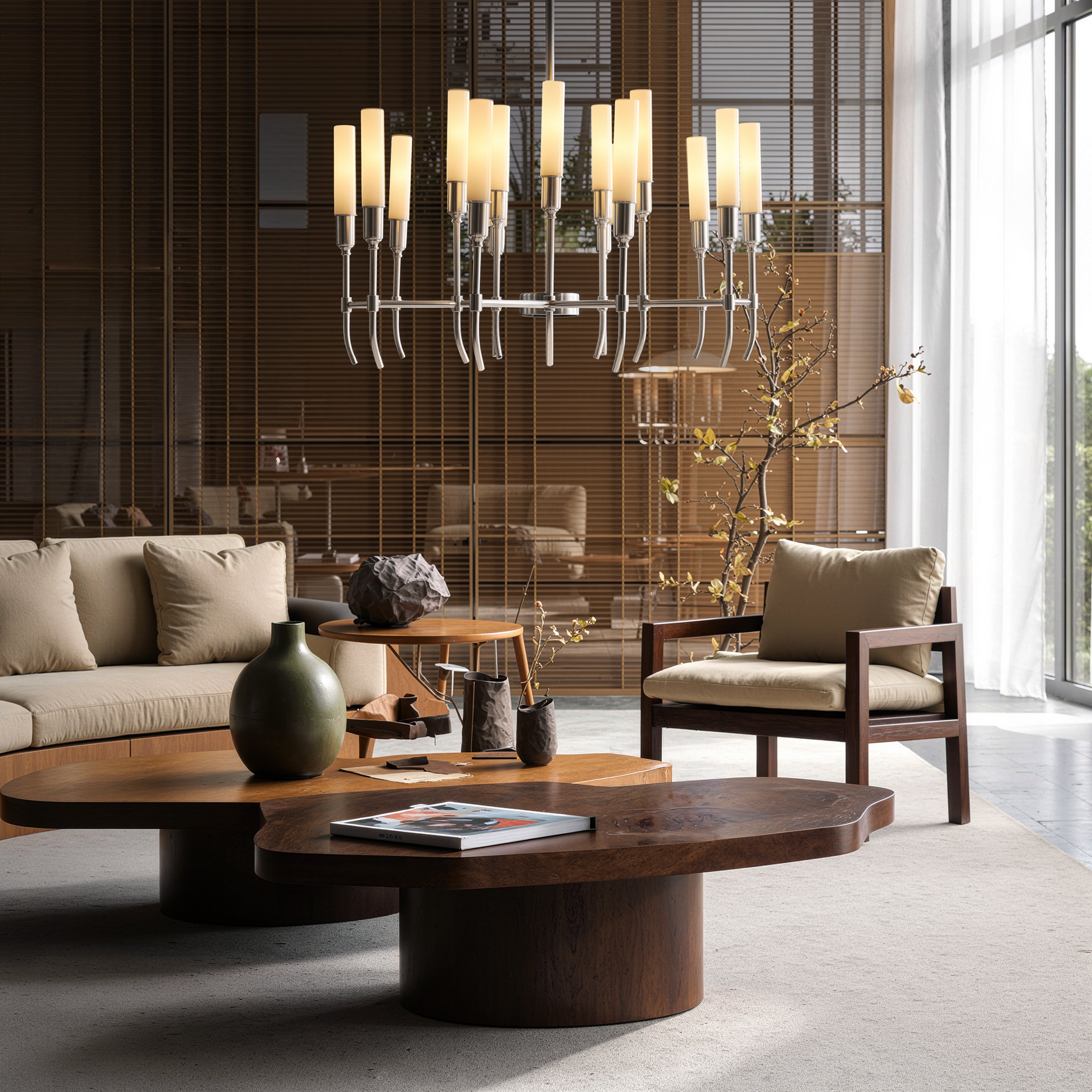 Cavendish (Round, S.S Finish) Frosted Glass Chandelier