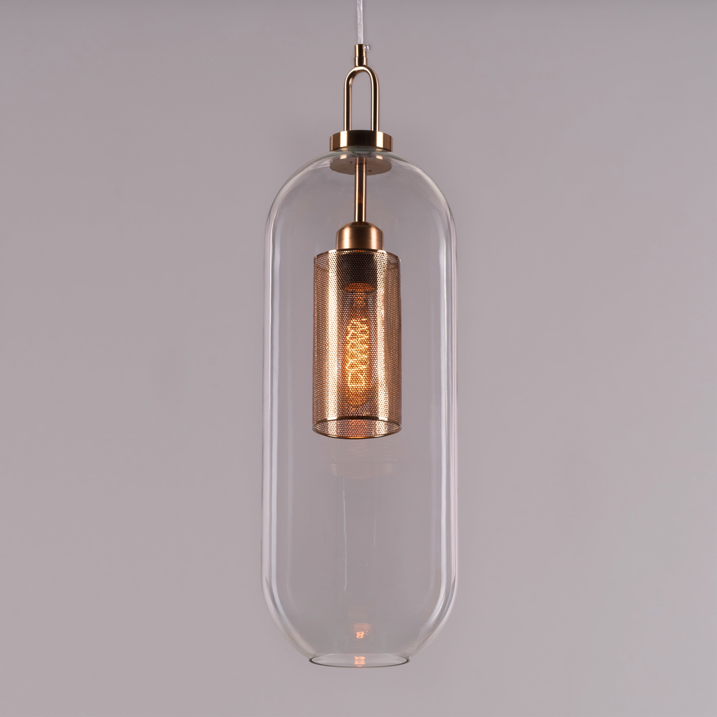 Good To Glow (Long, Gold) Clear Glass Pendant Light