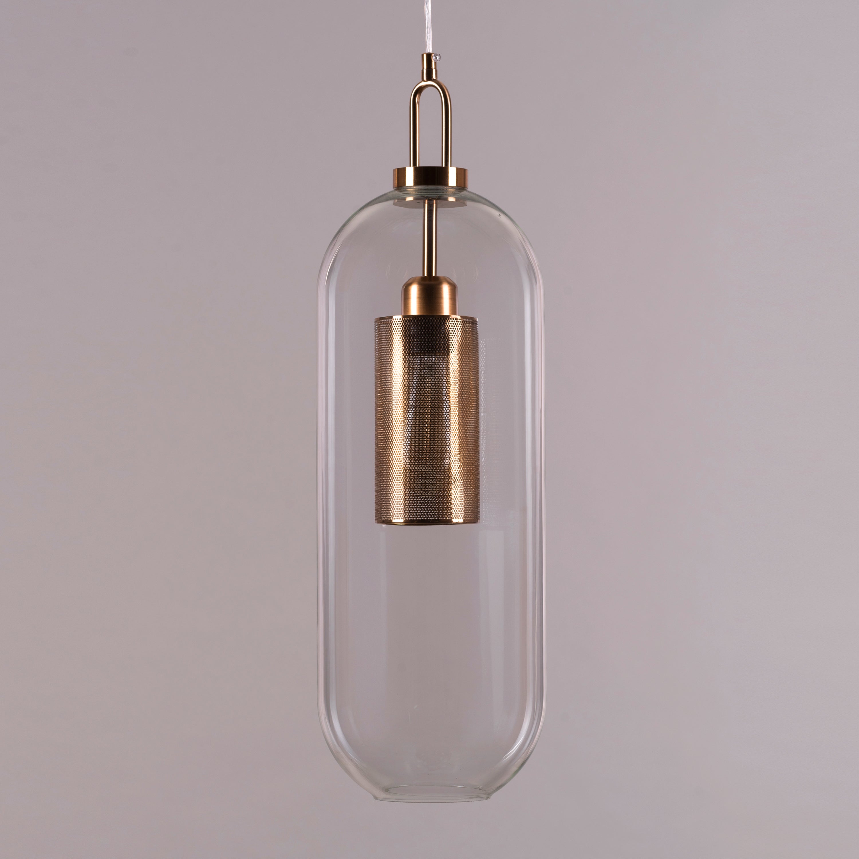 Good To Glow (Long, Gold) Clear Glass Pendant Light