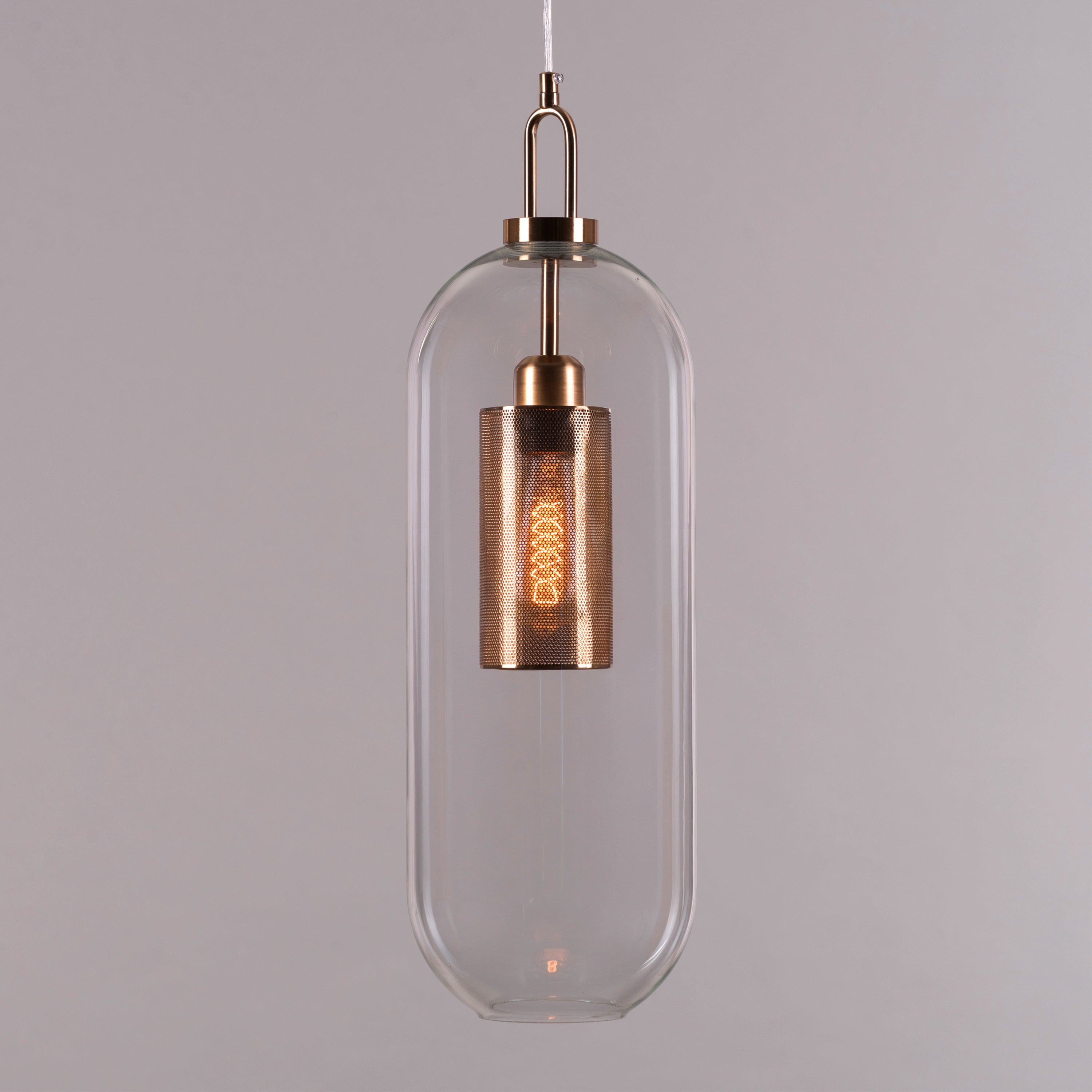 Good To Glow (Long, Gold) Clear Glass Pendant Light
