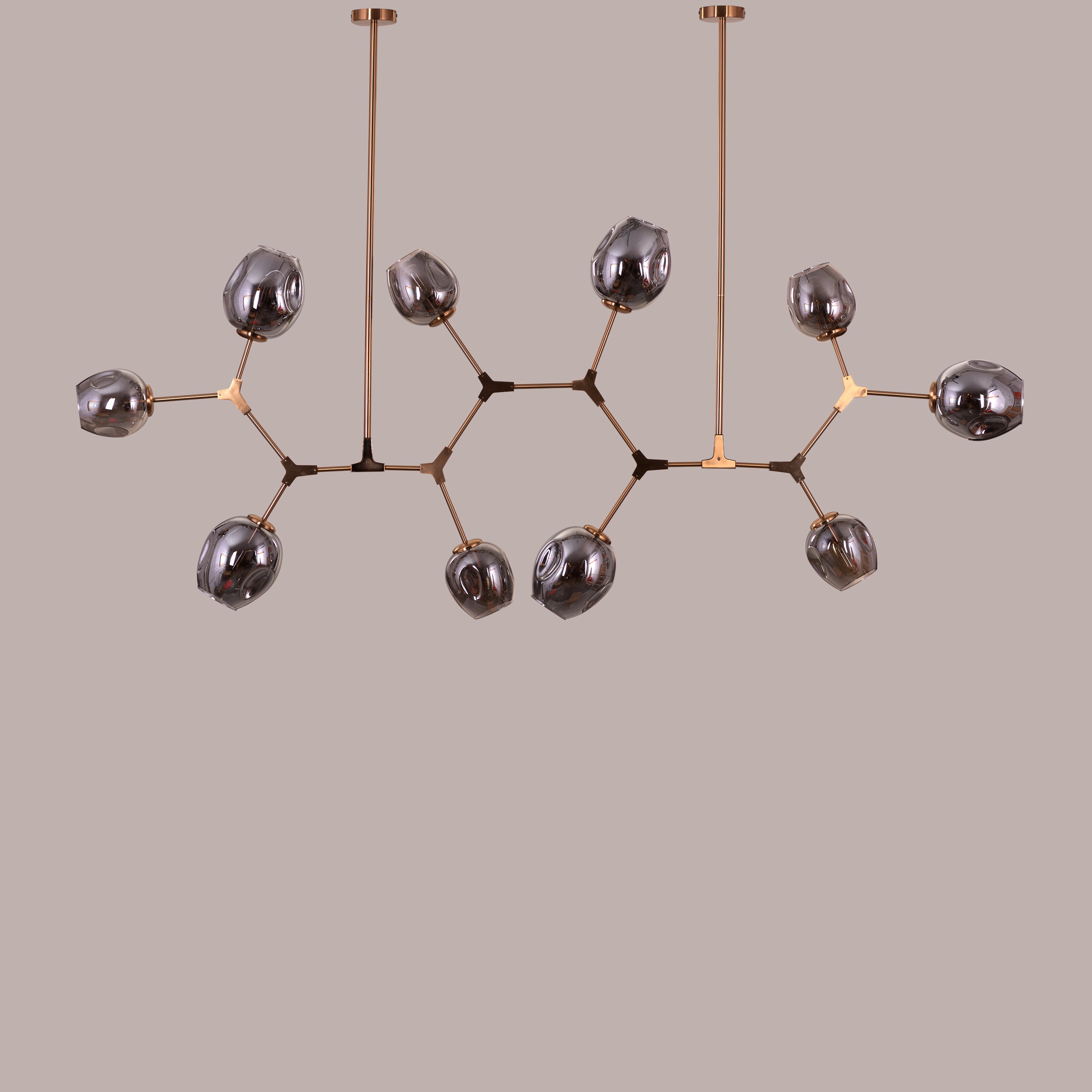 Games People Play (Large, Gold, Smokey Grey, 10 Head) Glass Chandelier