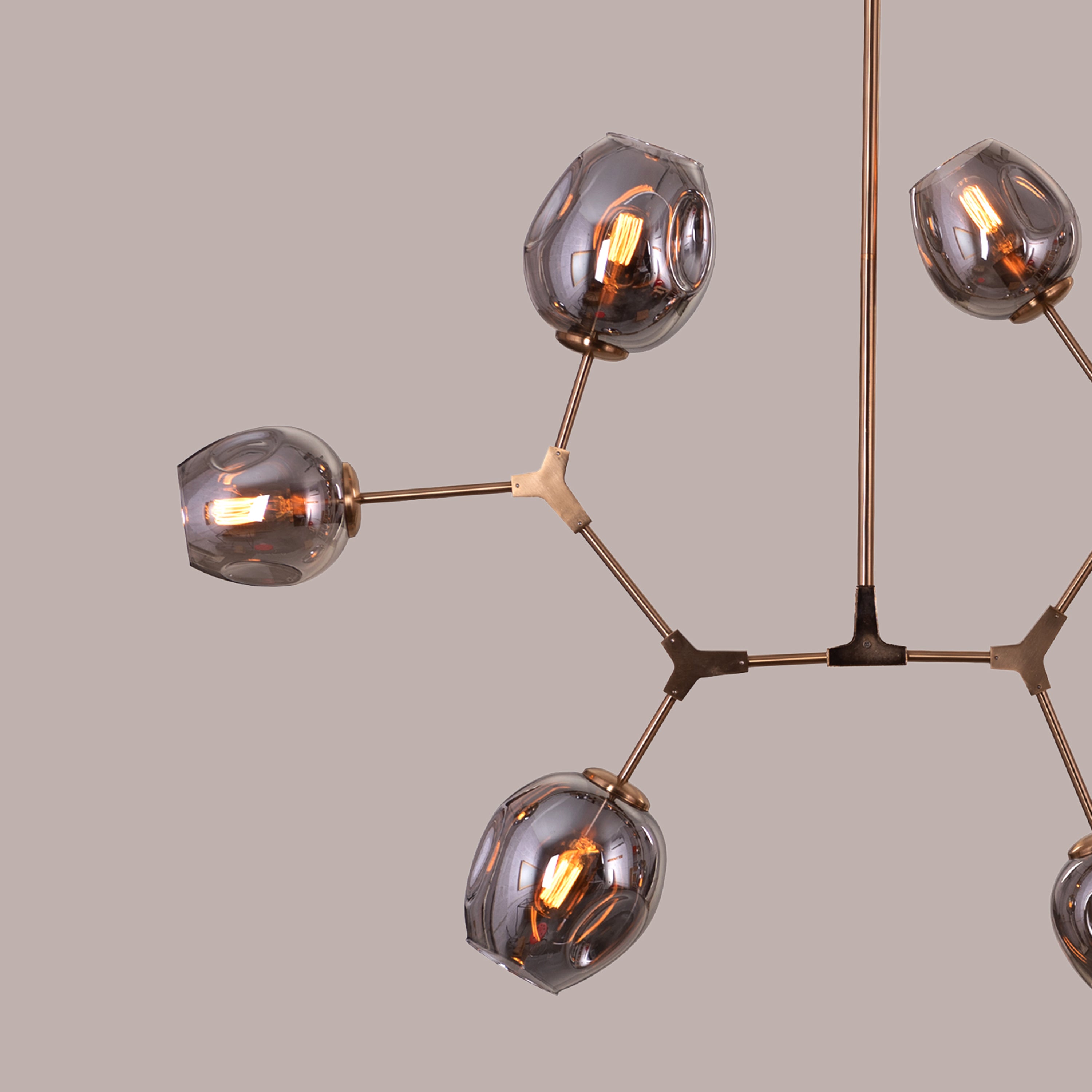 Games People Play (Large, Gold, Smokey Grey, 10 Head) Glass Chandelier