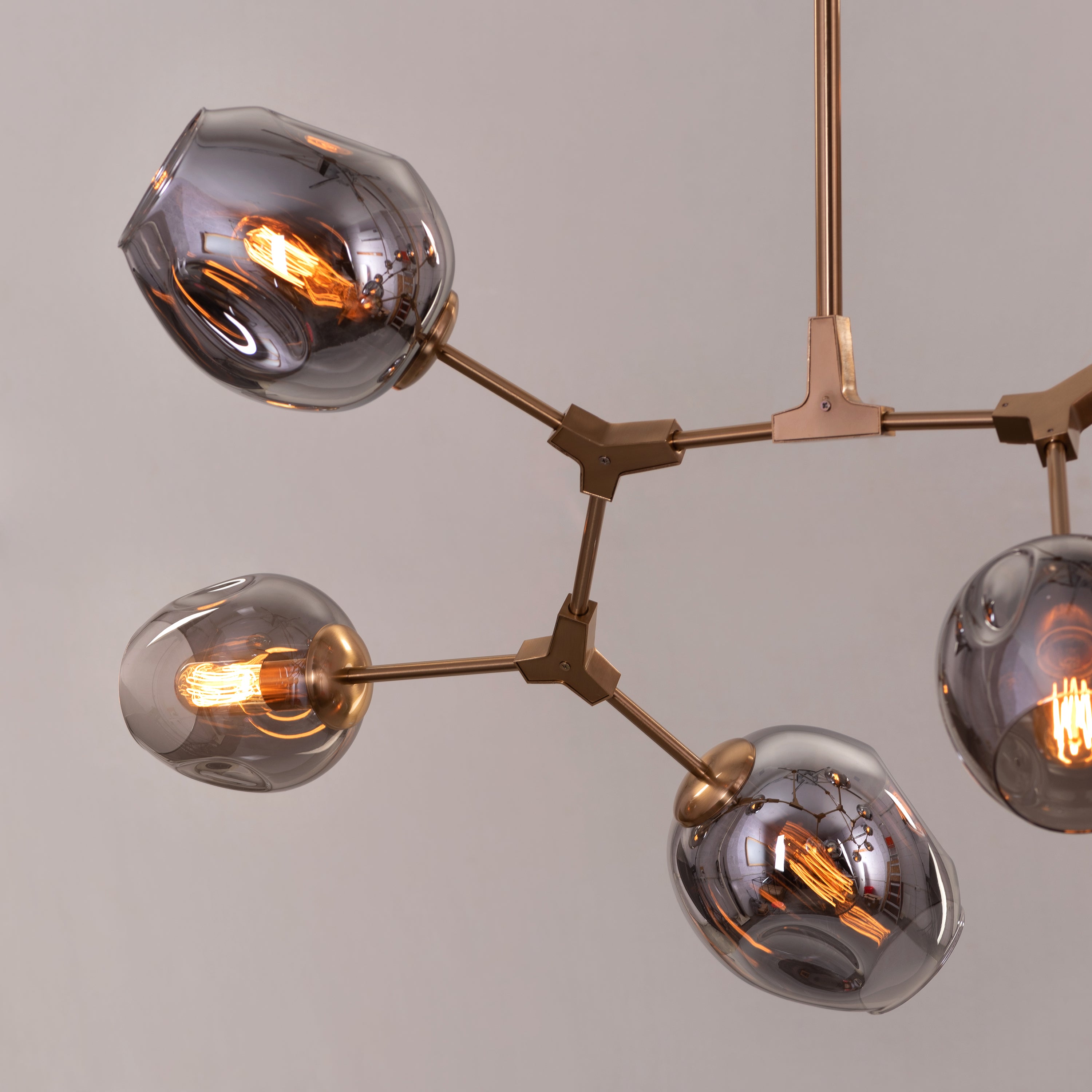 Games People Play (Large, Gold, Smokey Grey, 10 Head) Glass Chandelier