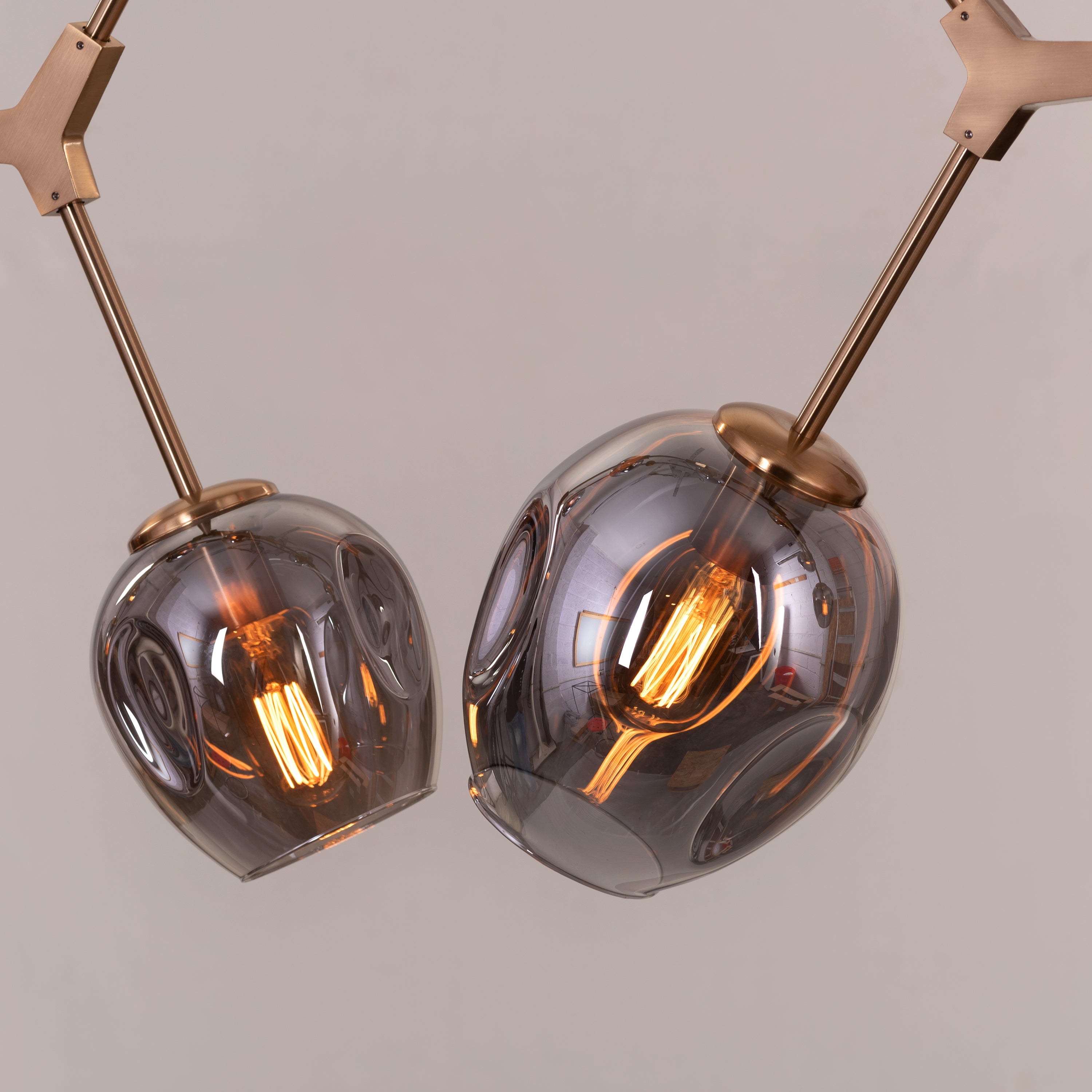 Games People Play (Large, Gold, Smokey Grey, 10 Head) Glass Chandelier