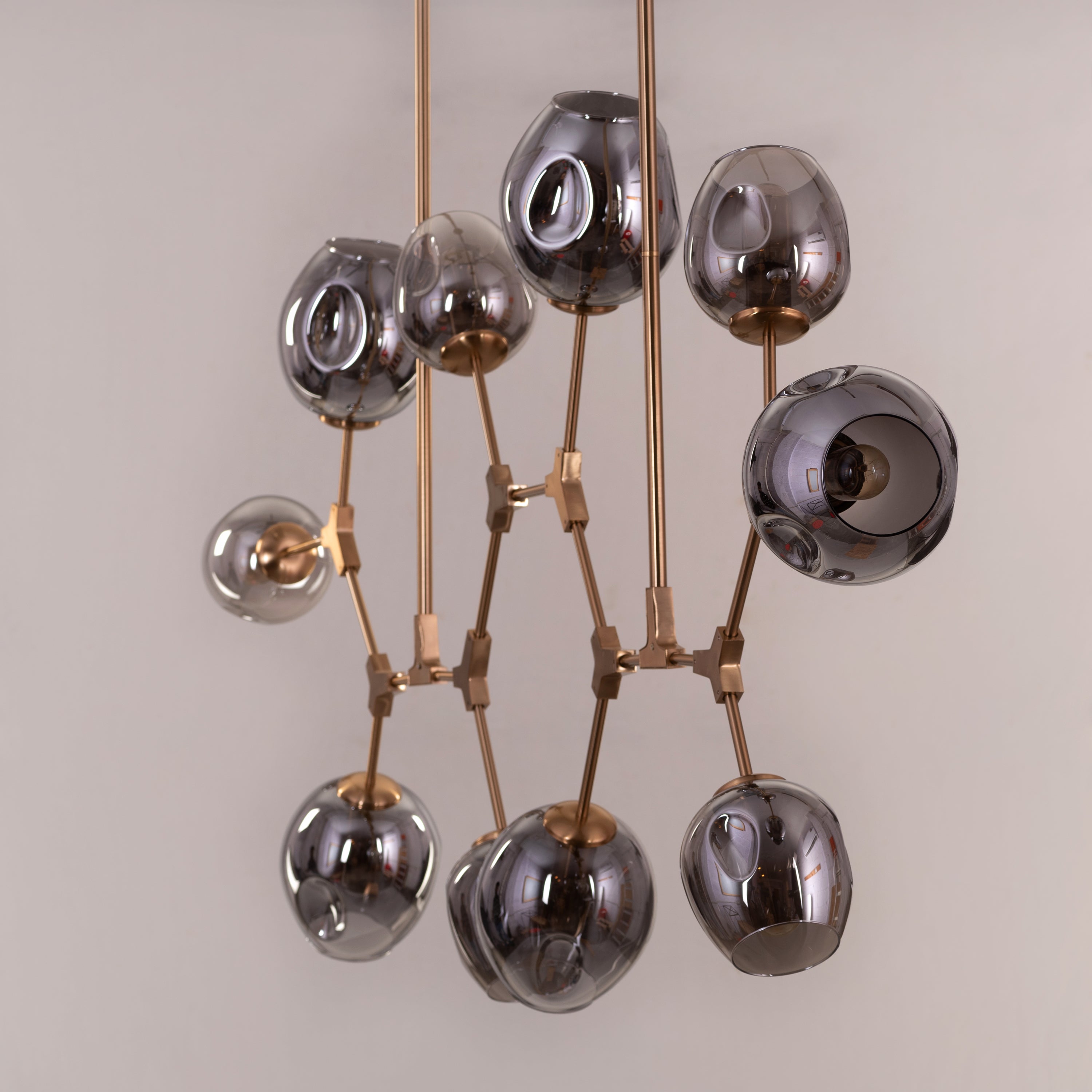 Games People Play (Large, Gold, Smokey Grey, 10 Head) Glass Chandelier