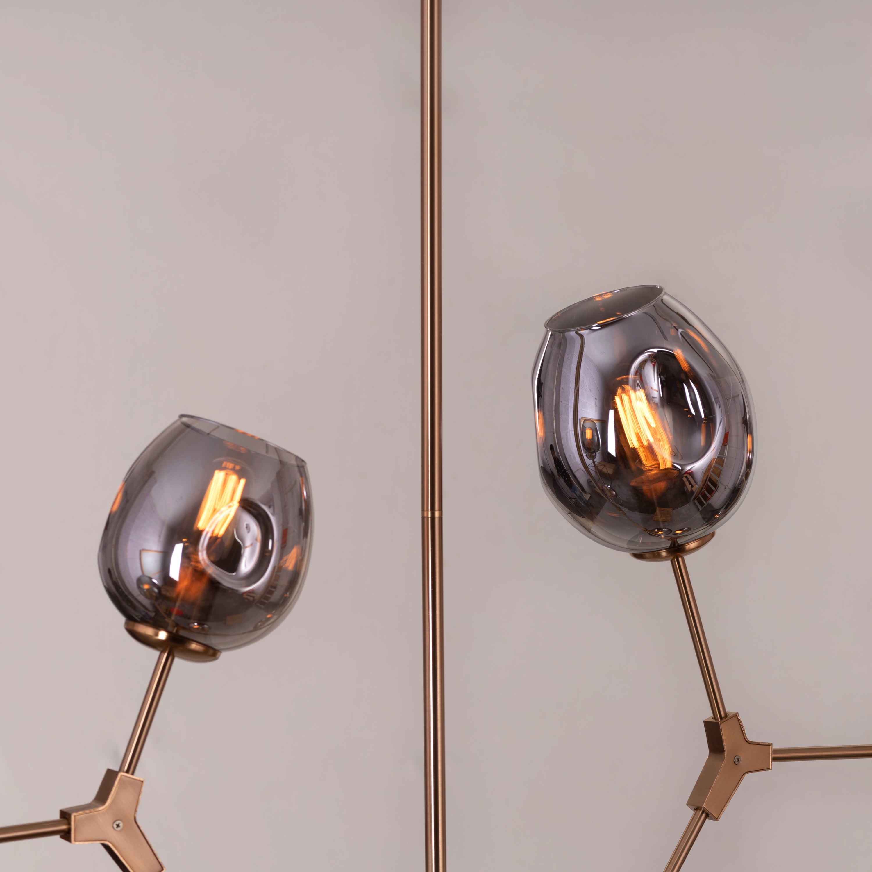 Games People Play (Large, Gold, Smokey Grey, 10 Head) Glass Chandelier