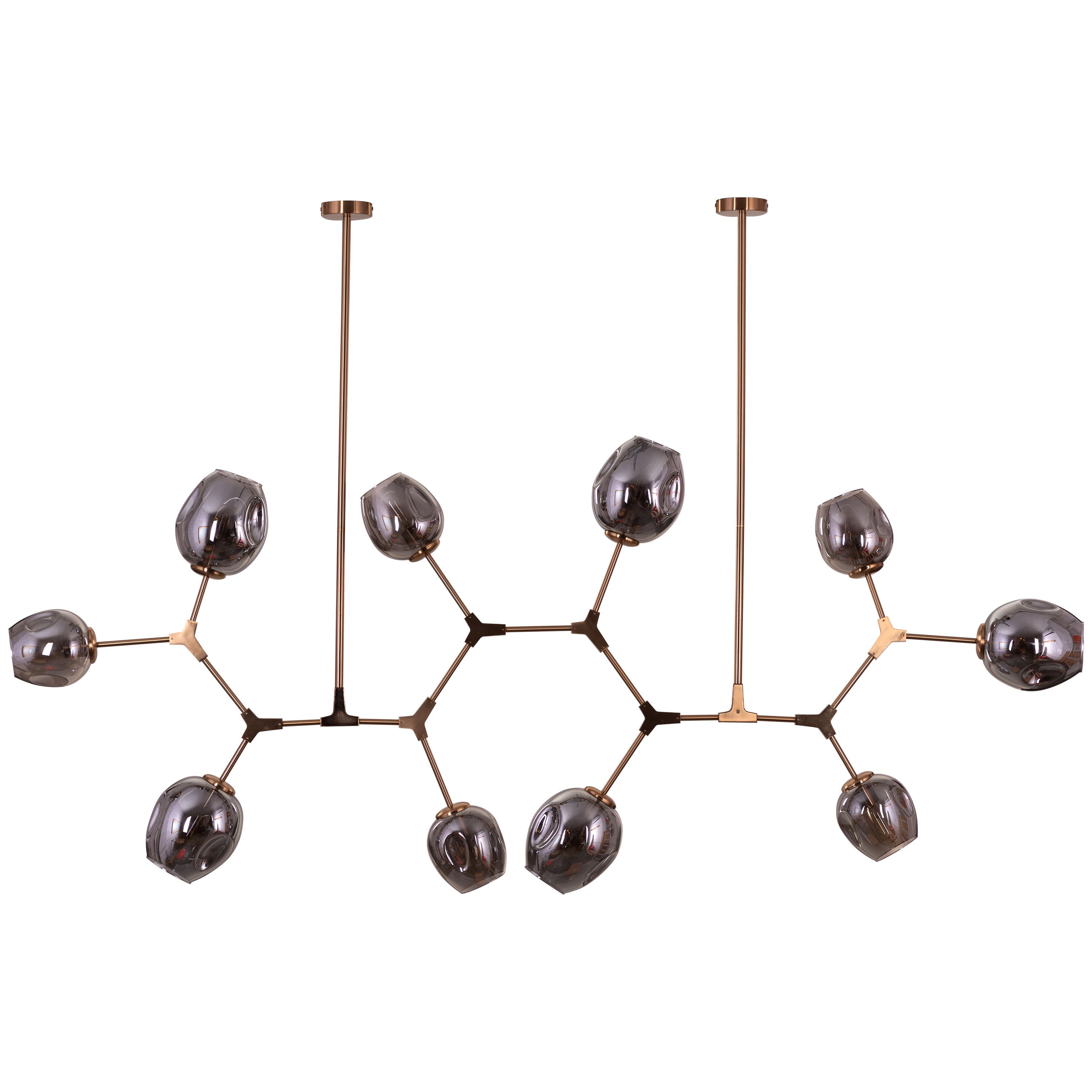 Games People Play (Large, Gold, Smokey Grey, 10 Head) Glass Chandelier