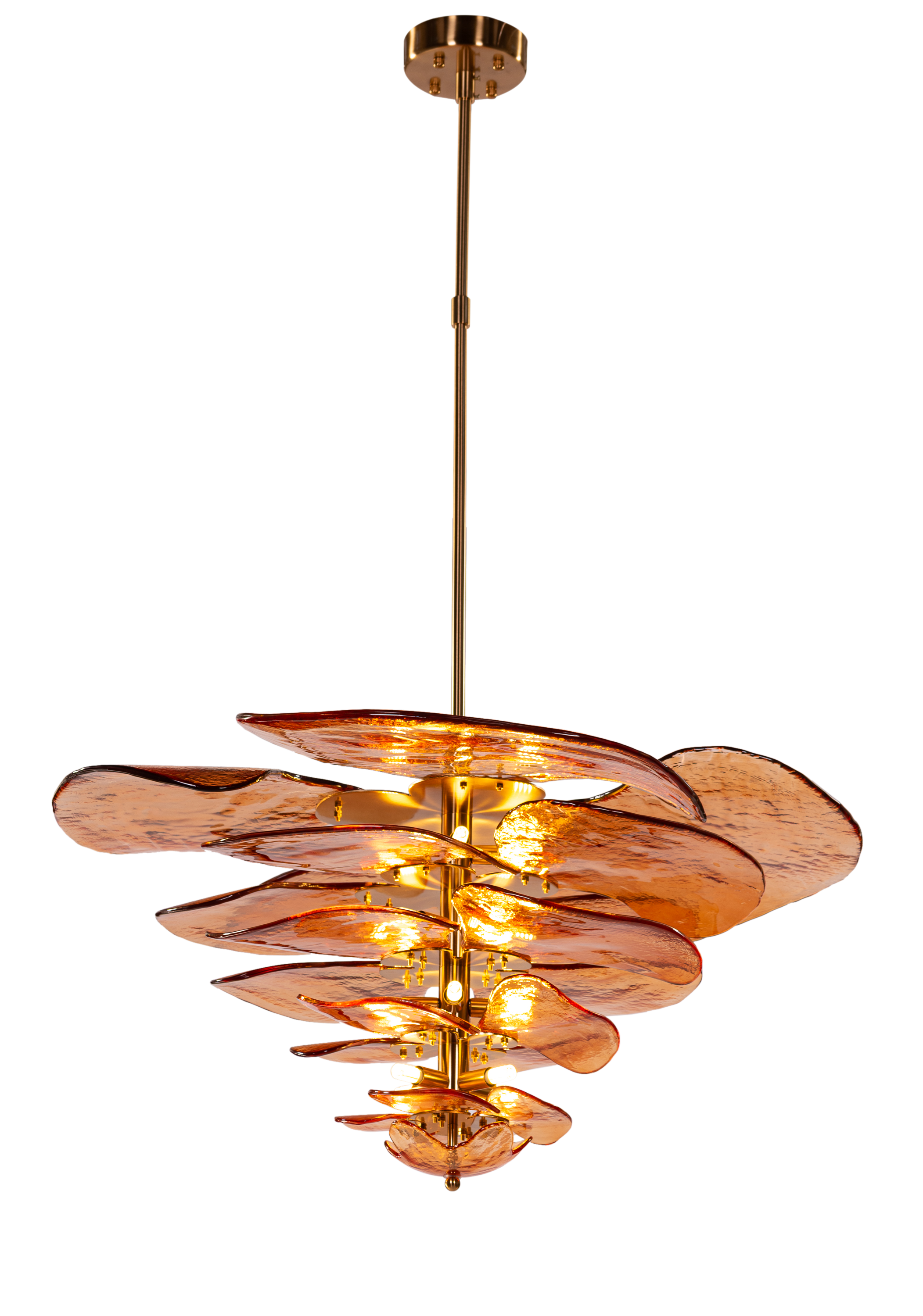 Luminous Lotus (Large, Gold, Amber) Tinted Glass Chandelier