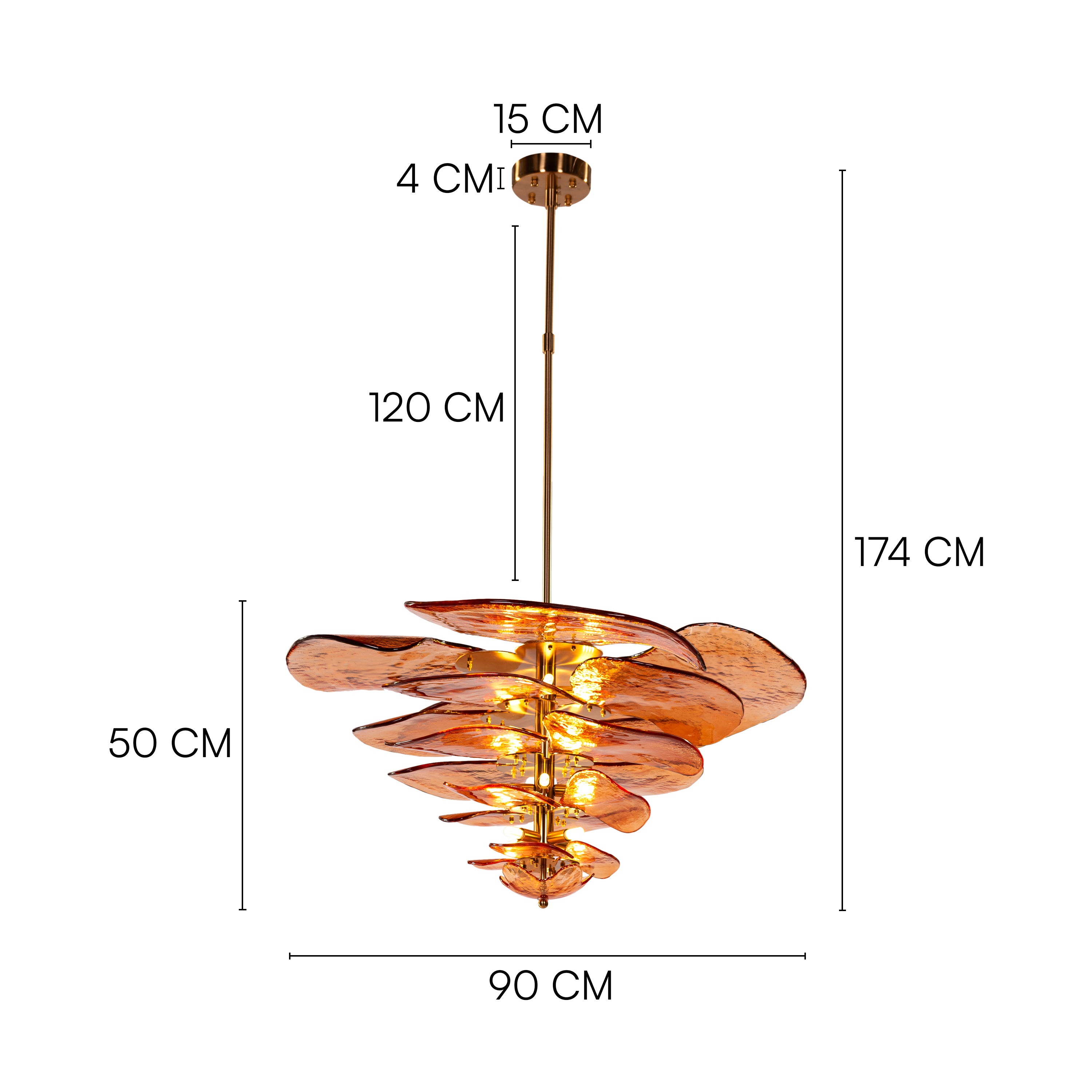 Luminous Lotus (Large, Gold, Amber) Tinted Glass Chandelier