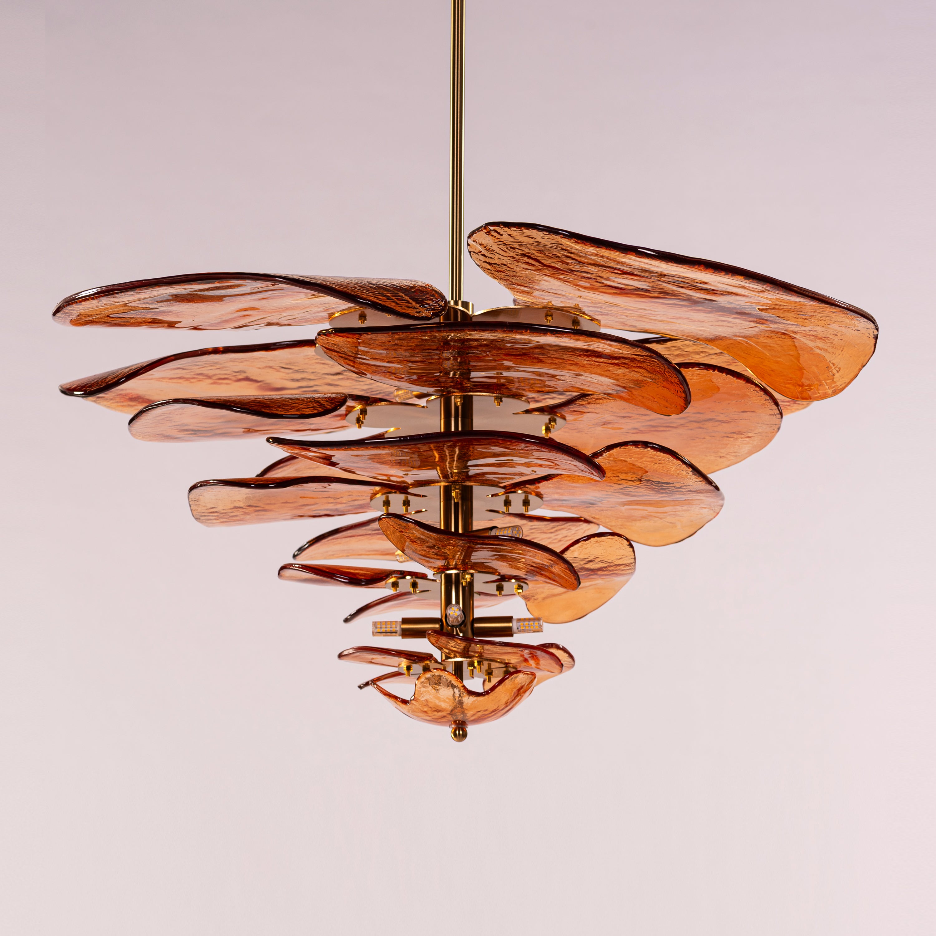 Luminous Lotus (Large, Gold, Amber) Tinted Glass Chandelier