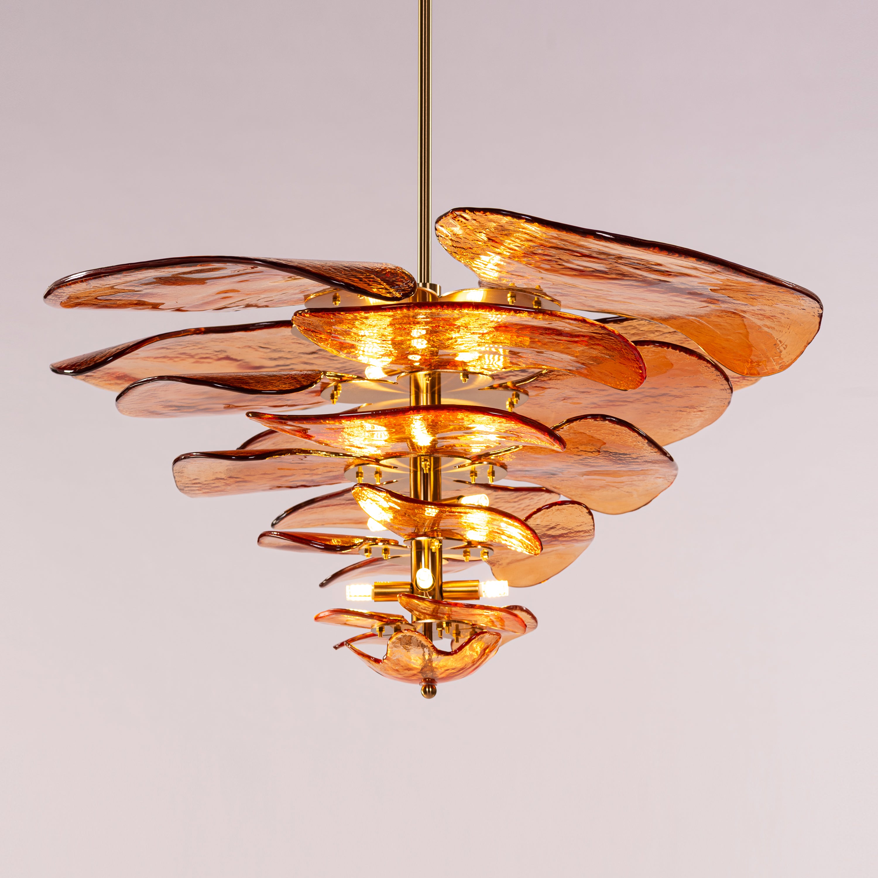 Luminous Lotus (Large, Gold, Amber) Tinted Glass Chandelier