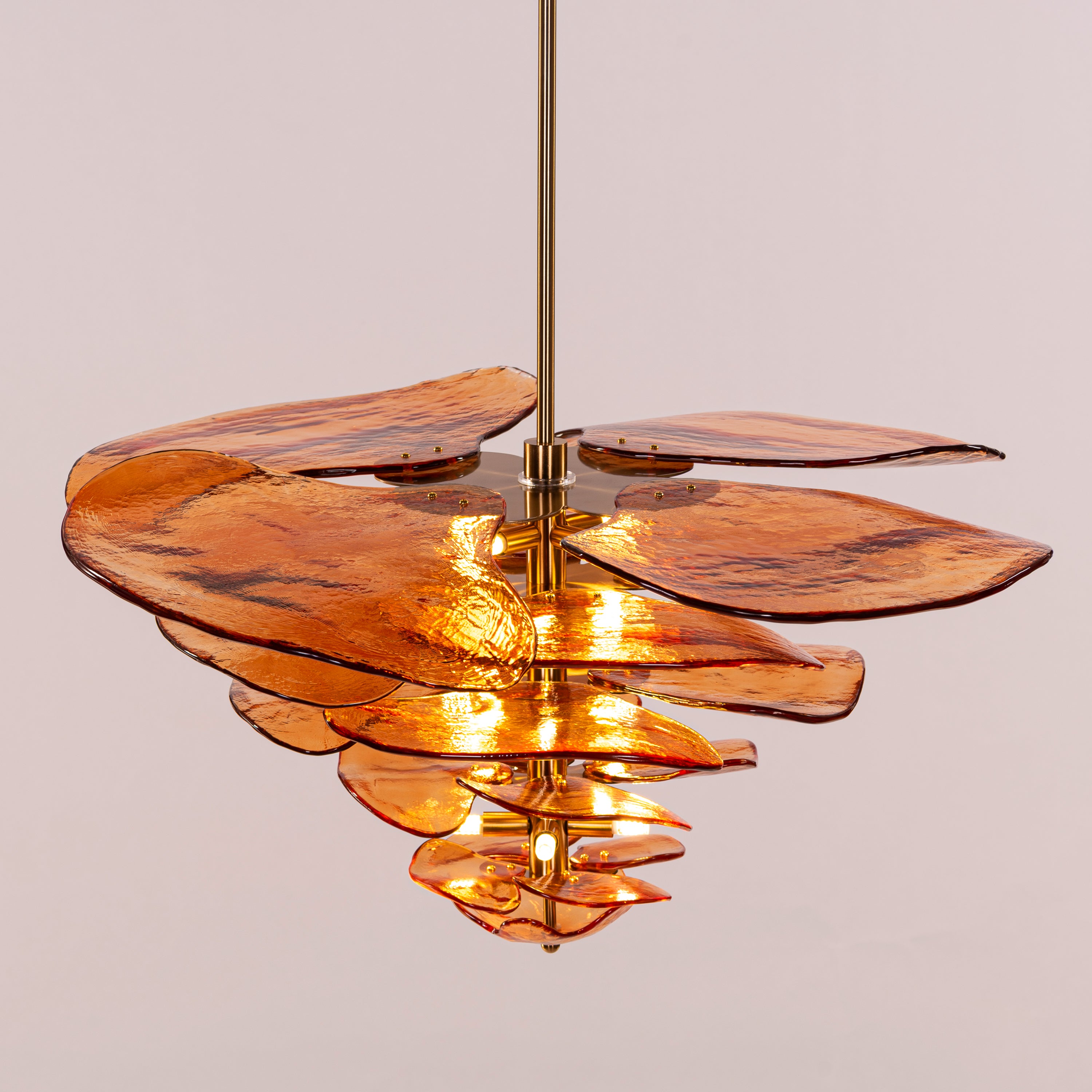 Luminous Lotus (Large, Gold, Amber) Tinted Glass Chandelier