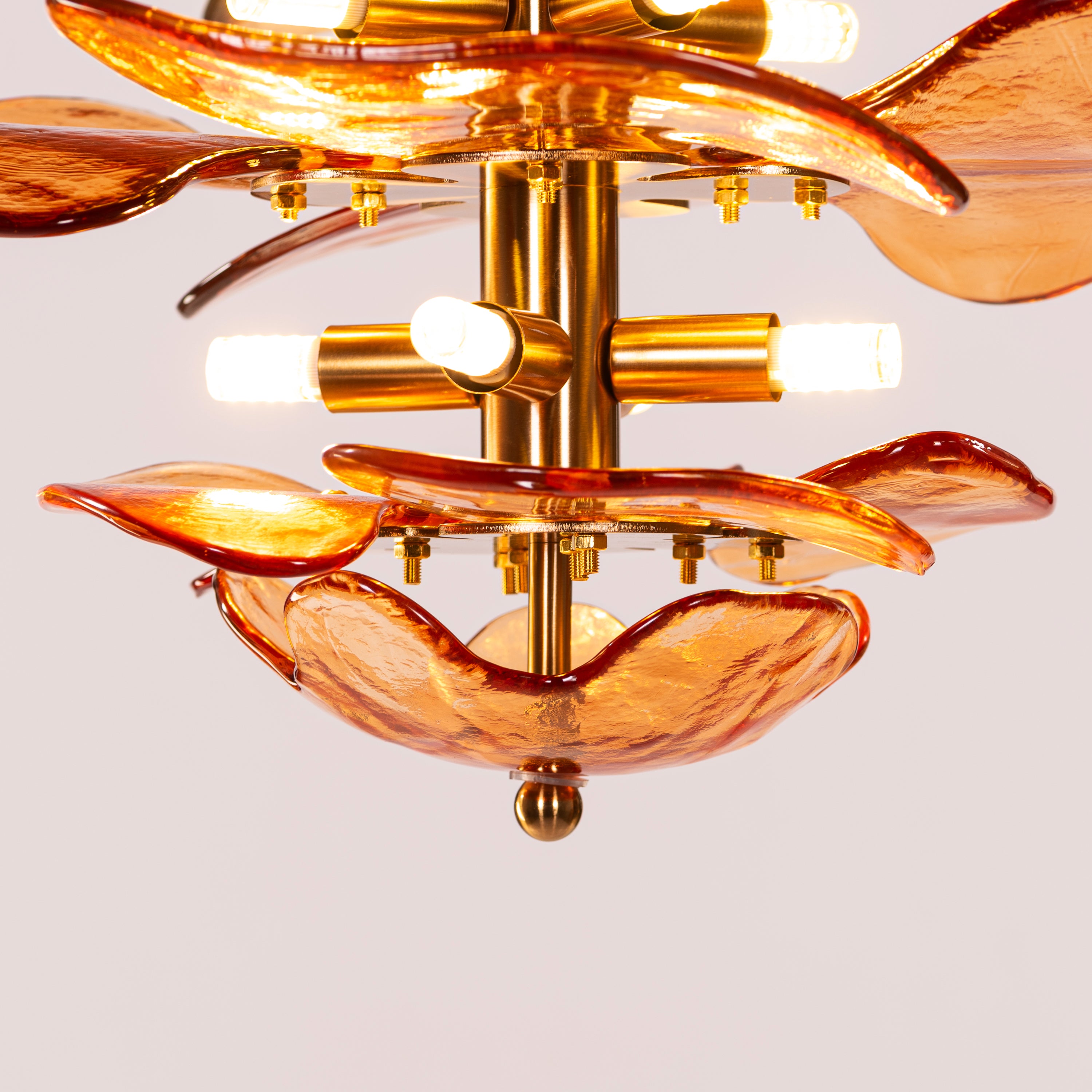 Luminous Lotus (Large, Gold, Amber) Tinted Glass Chandelier