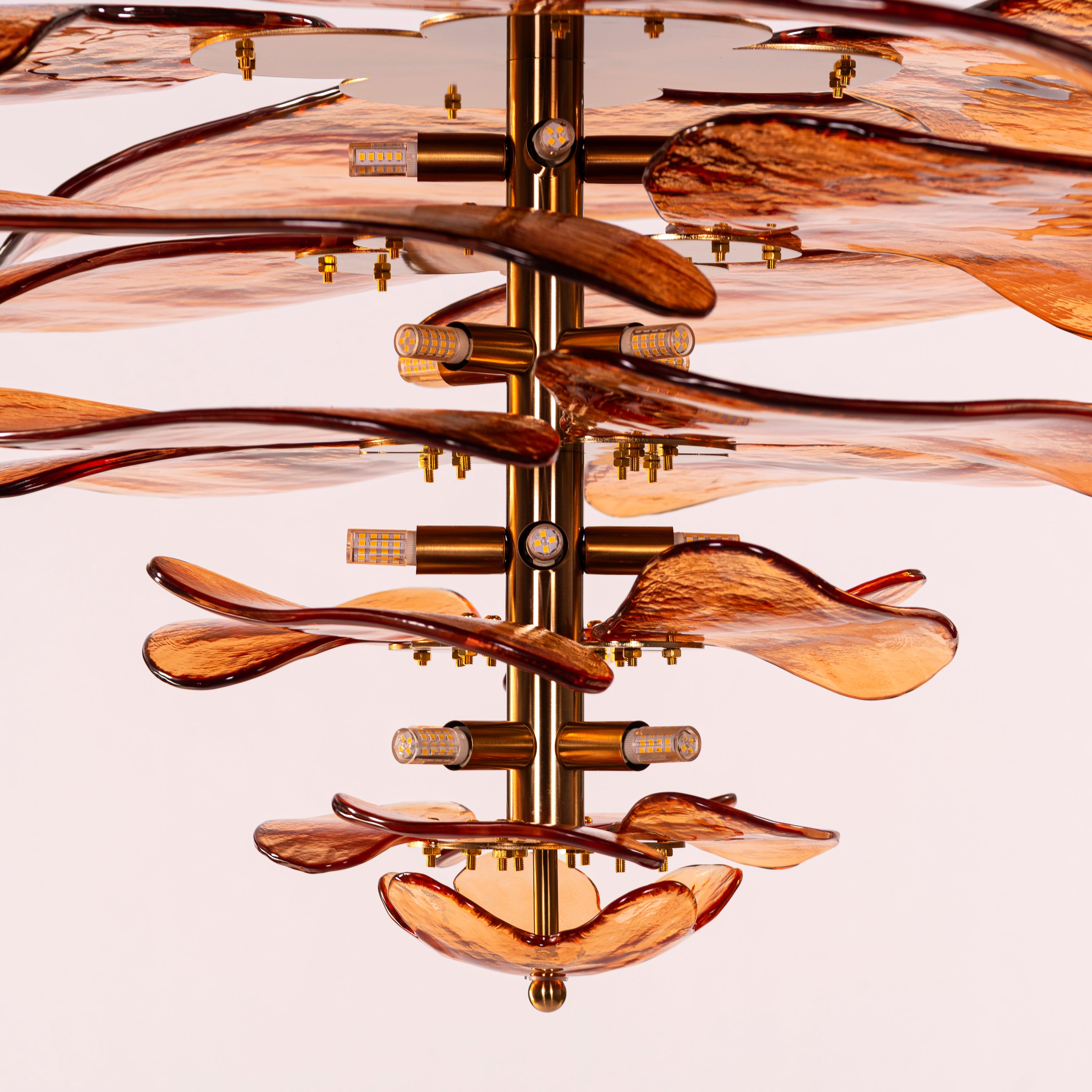 Luminous Lotus (Large, Gold, Amber) Tinted Glass Chandelier