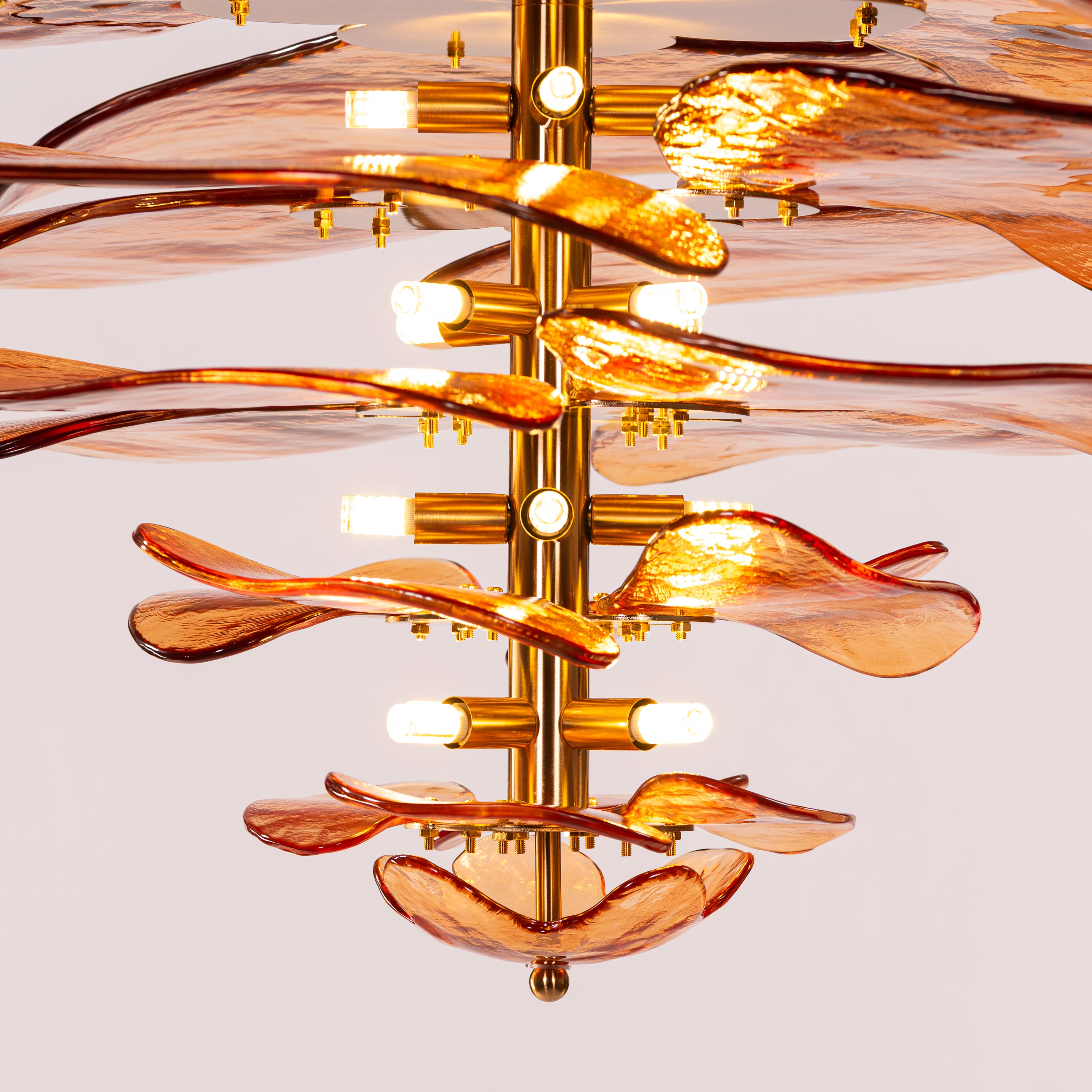 Luminous Lotus (Large, Gold, Amber) Tinted Glass Chandelier