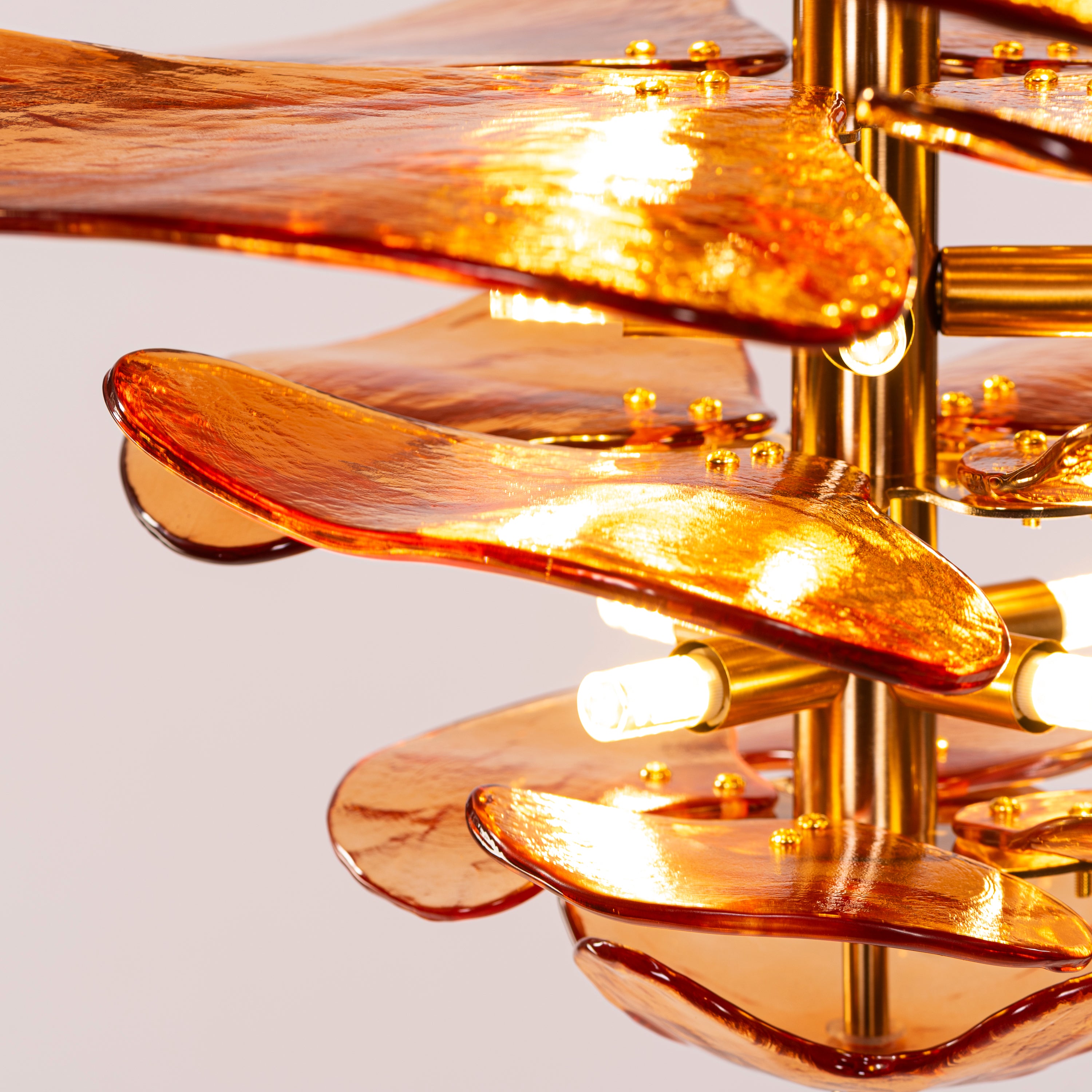 Luminous Lotus (Large, Gold, Amber) Tinted Glass Chandelier