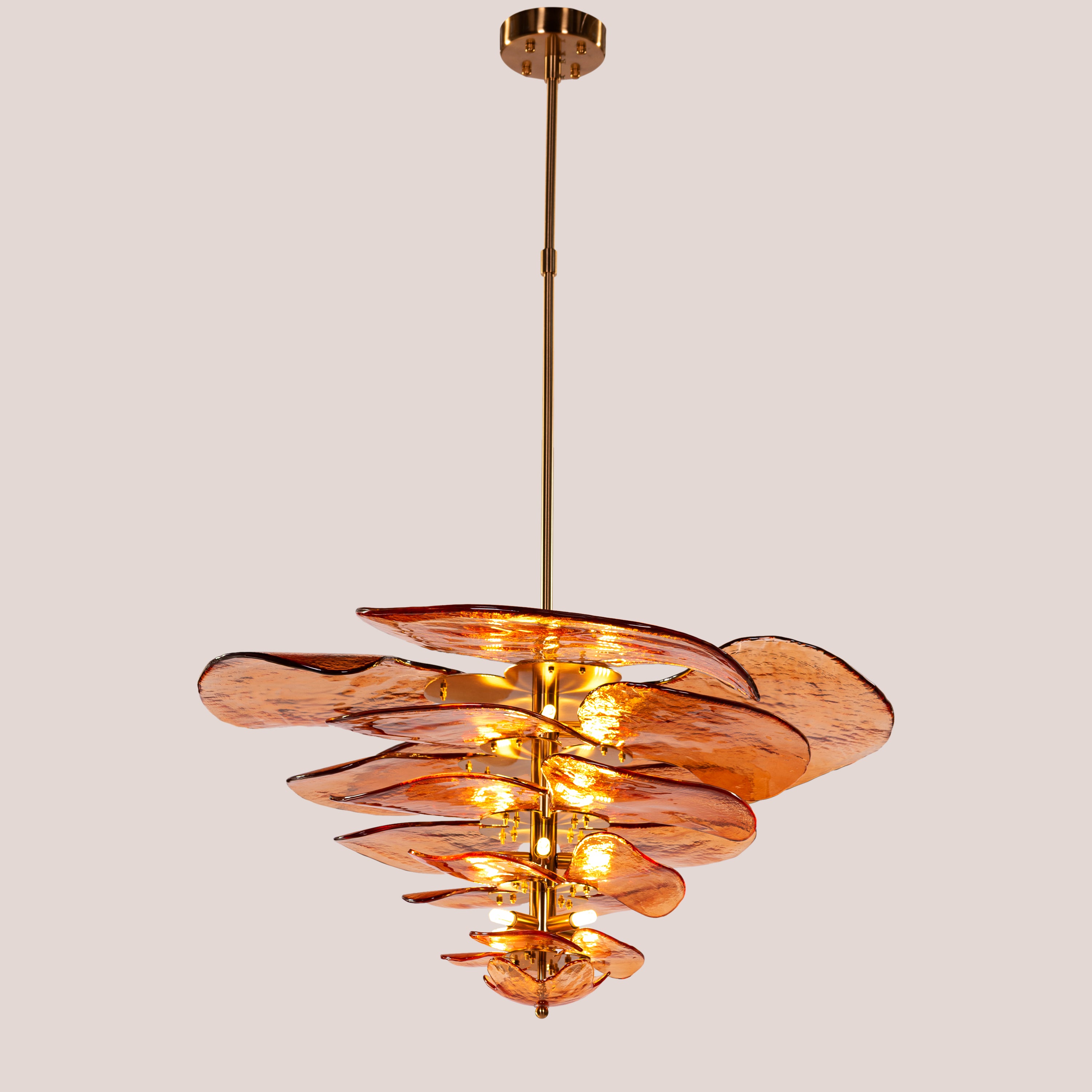 Luminous Lotus (Large, Gold, Amber) Tinted Glass Chandelier
