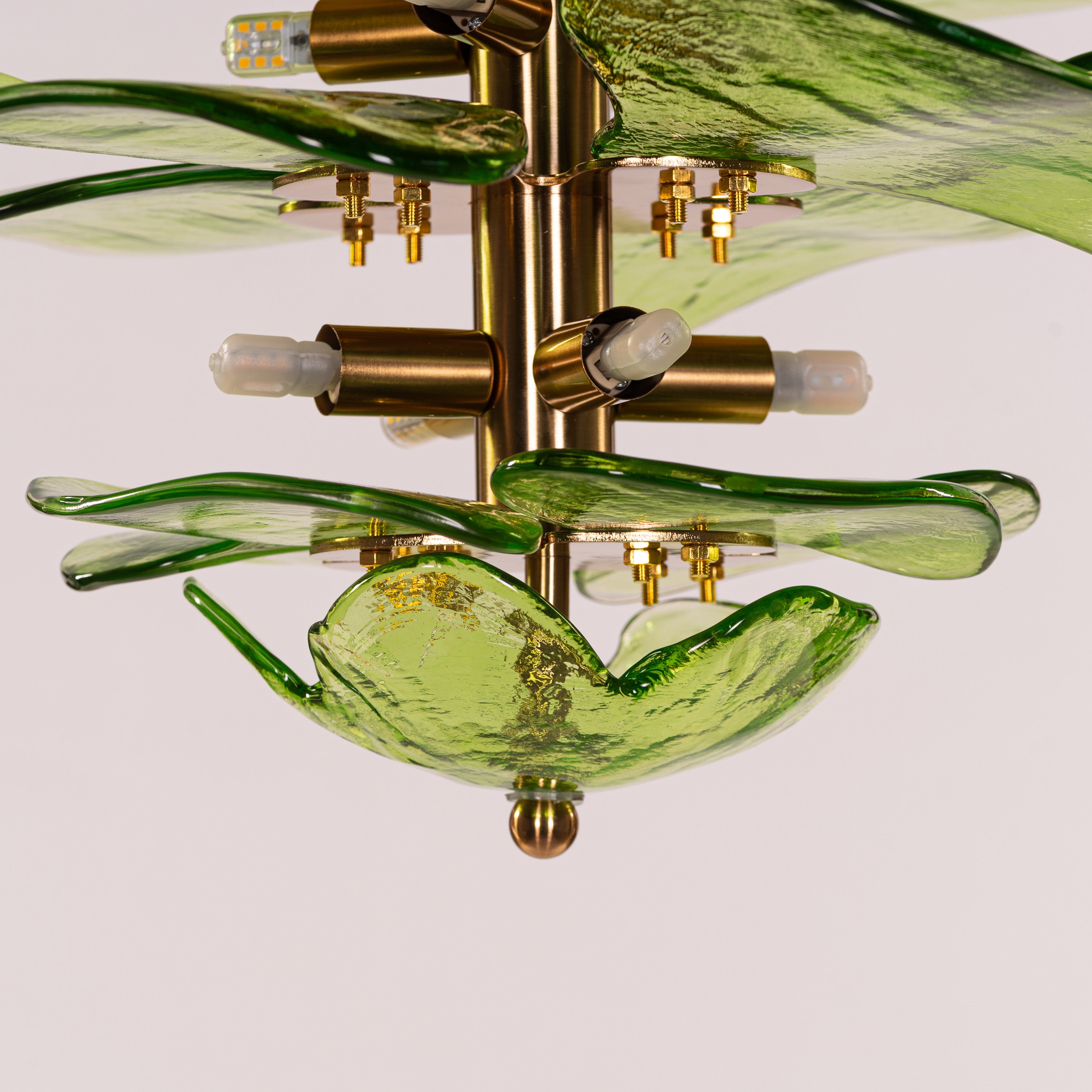 Luminous Lotus (Large, Gold, Green) Tinted Glass Chandelier