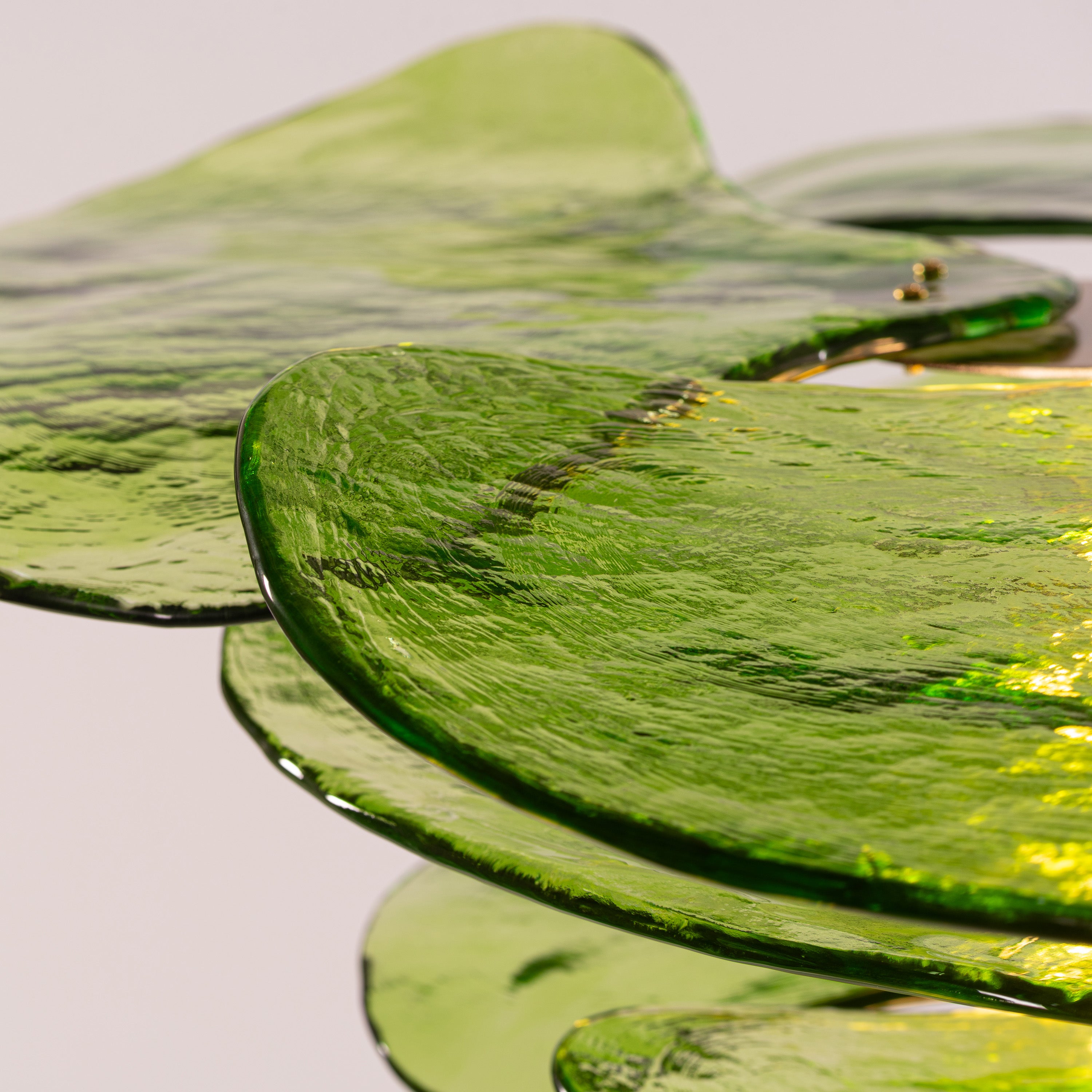 Luminous Lotus (Large, Gold, Green) Tinted Glass Chandelier