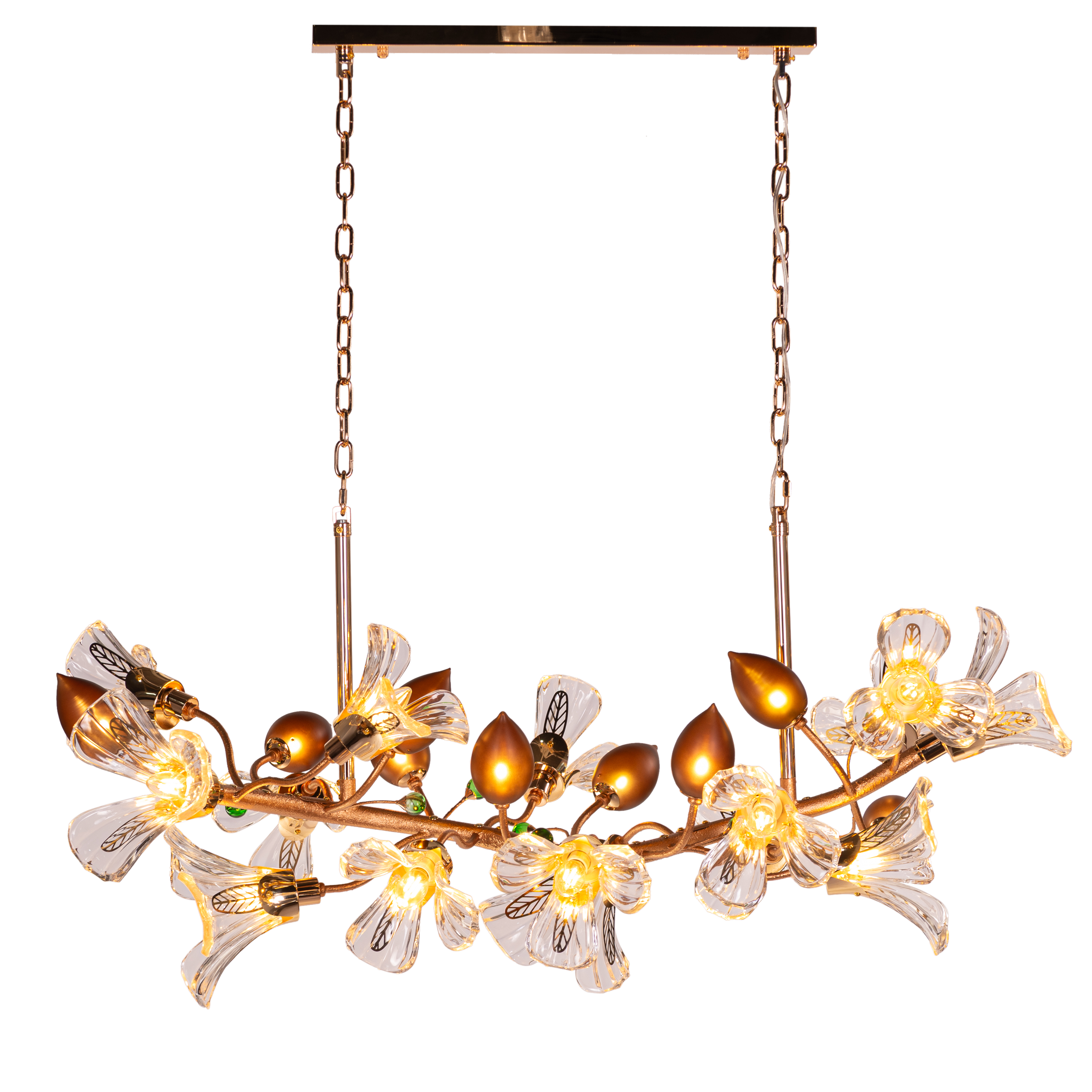 Harubana Splash (Medium, Rose Gold, Clear & Amber) Textured Glass Chandelier