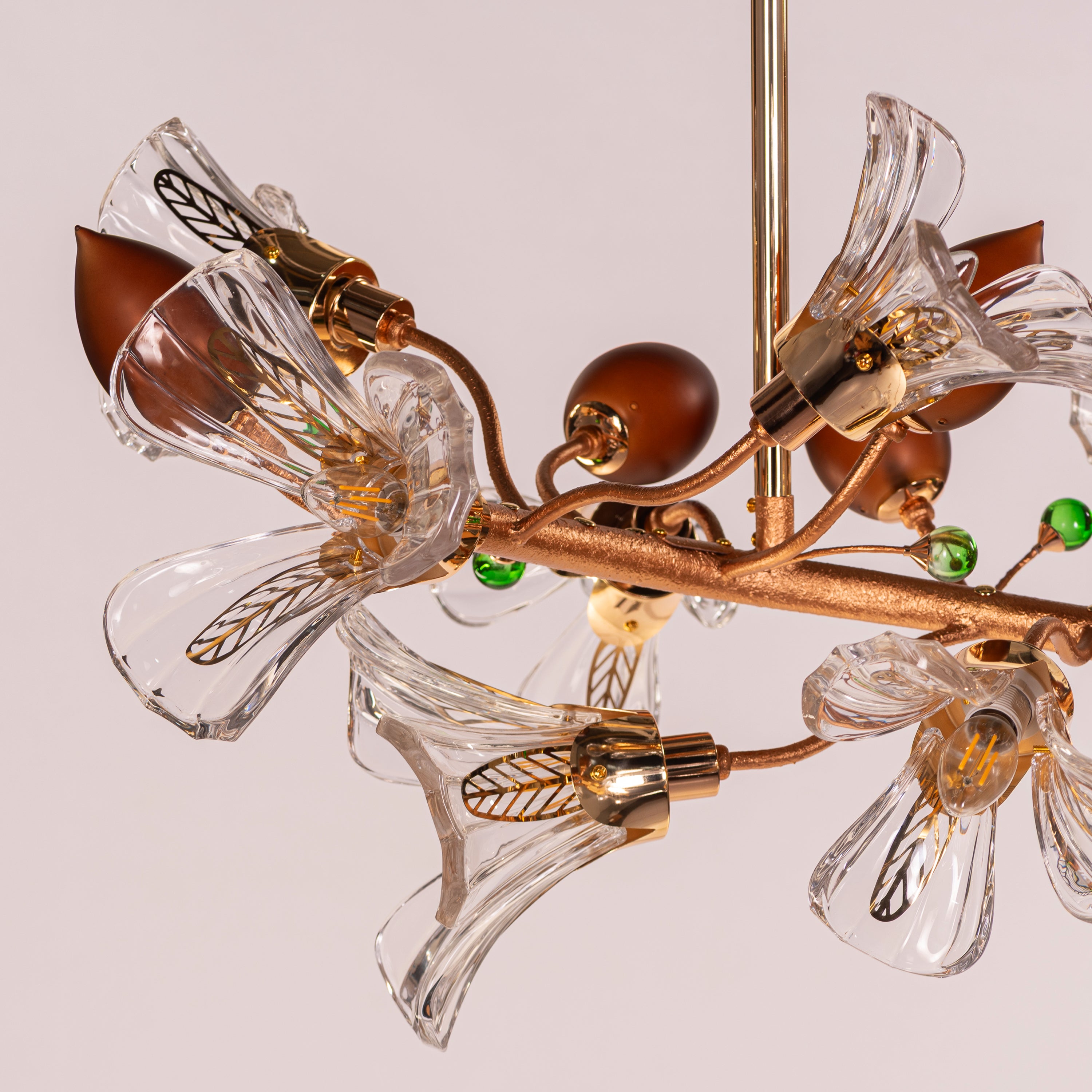 Harubana Splash (Medium, Rose Gold, Clear & Amber) Textured Glass Chandelier