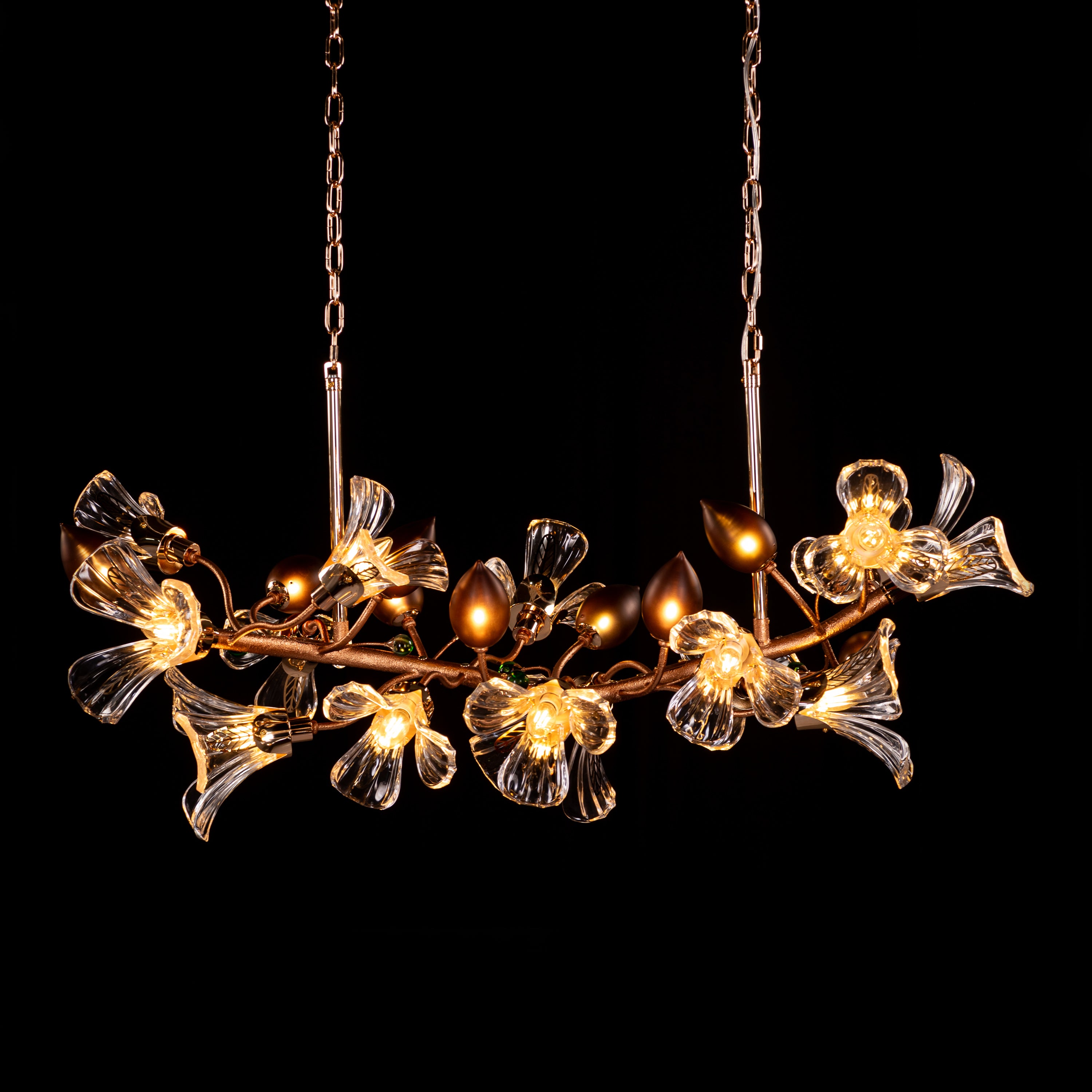 Harubana Splash (Medium, Rose Gold, Clear & Amber) Textured Glass Chandelier