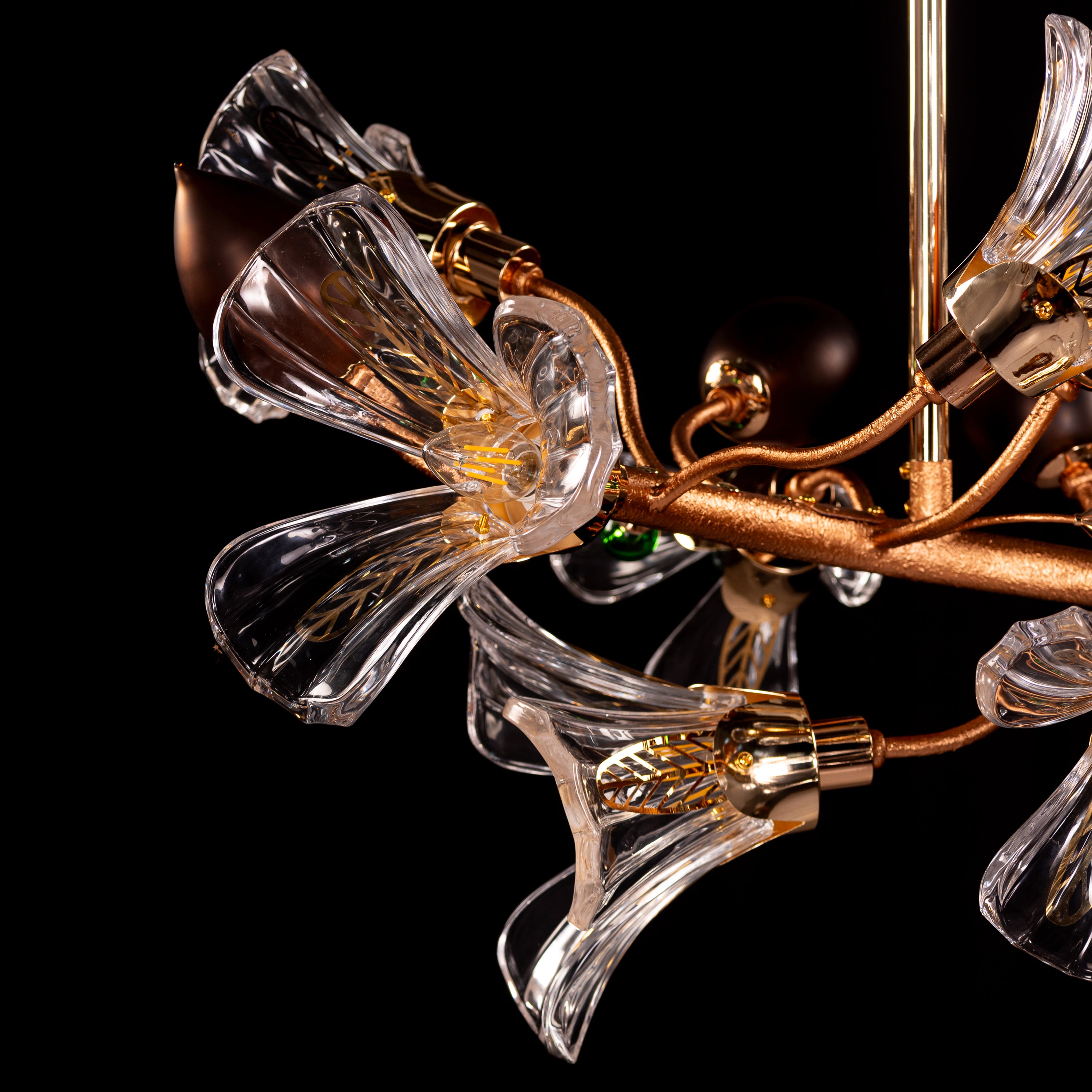 Harubana Splash (Medium, Rose Gold, Clear & Amber) Textured Glass Chandelier