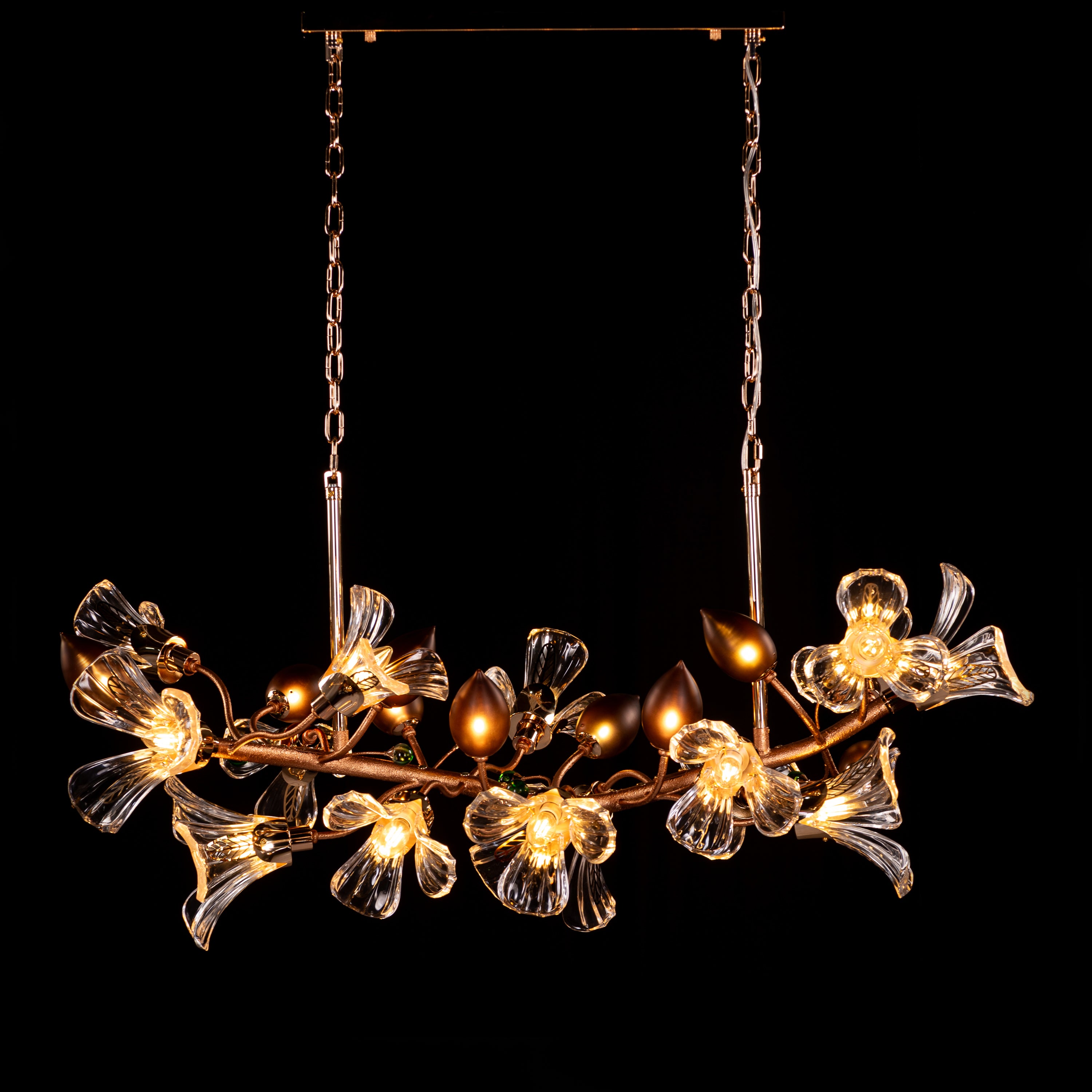 Harubana Splash (Medium, Rose Gold, Clear & Amber) Textured Glass Chandelier