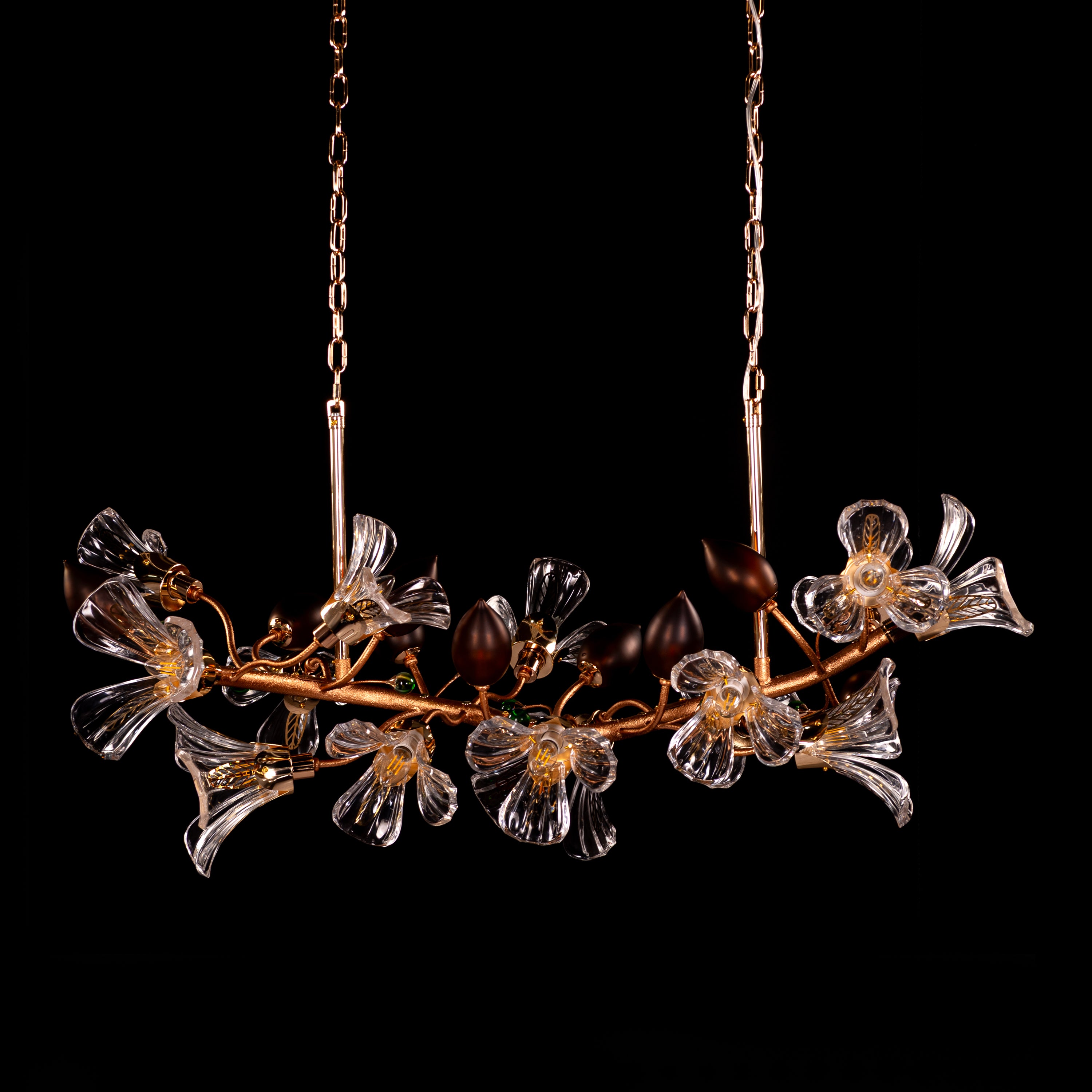 Harubana Splash (Medium, Rose Gold, Clear & Amber) Textured Glass Chandelier