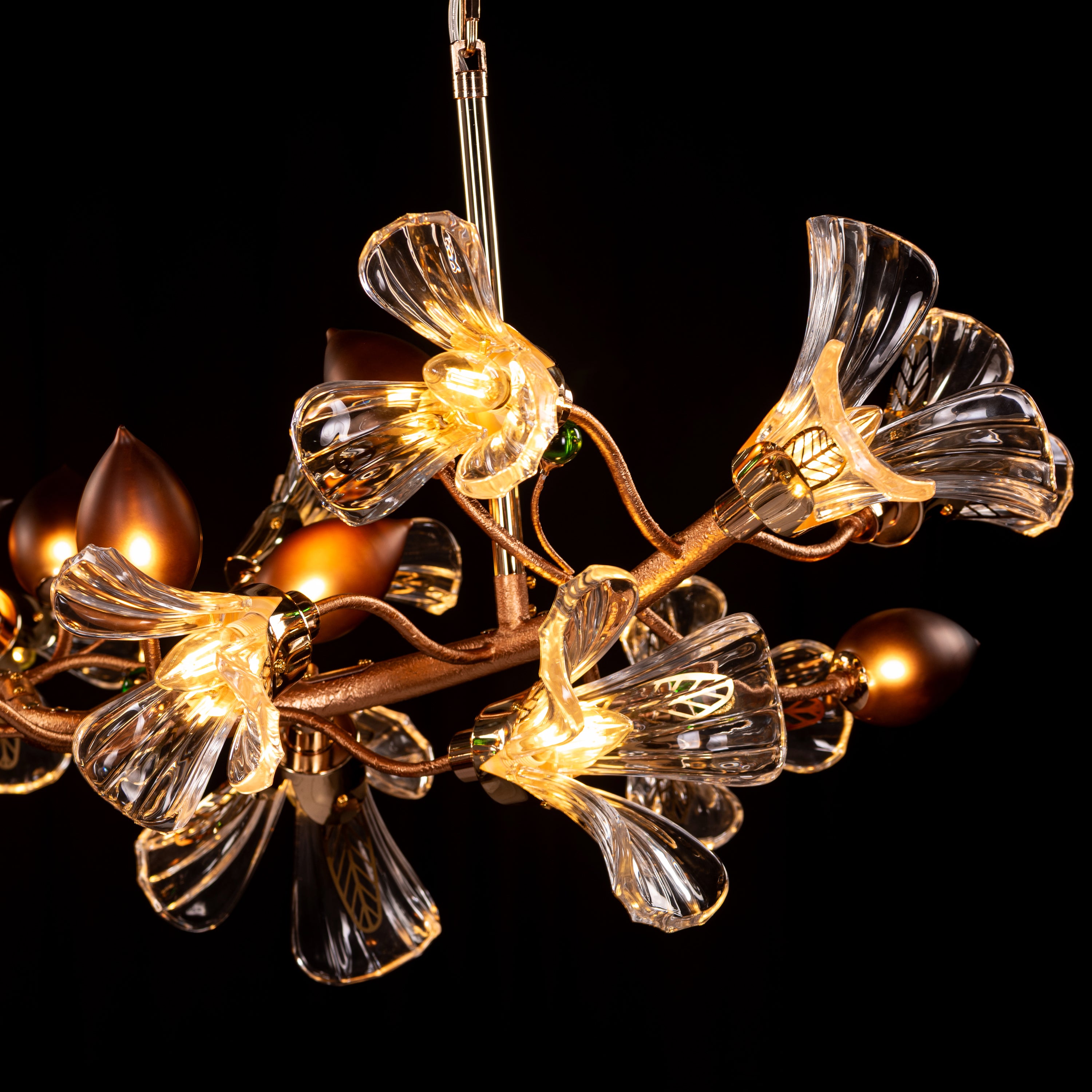 Harubana Splash (Medium, Rose Gold, Clear & Amber) Textured Glass Chandelier