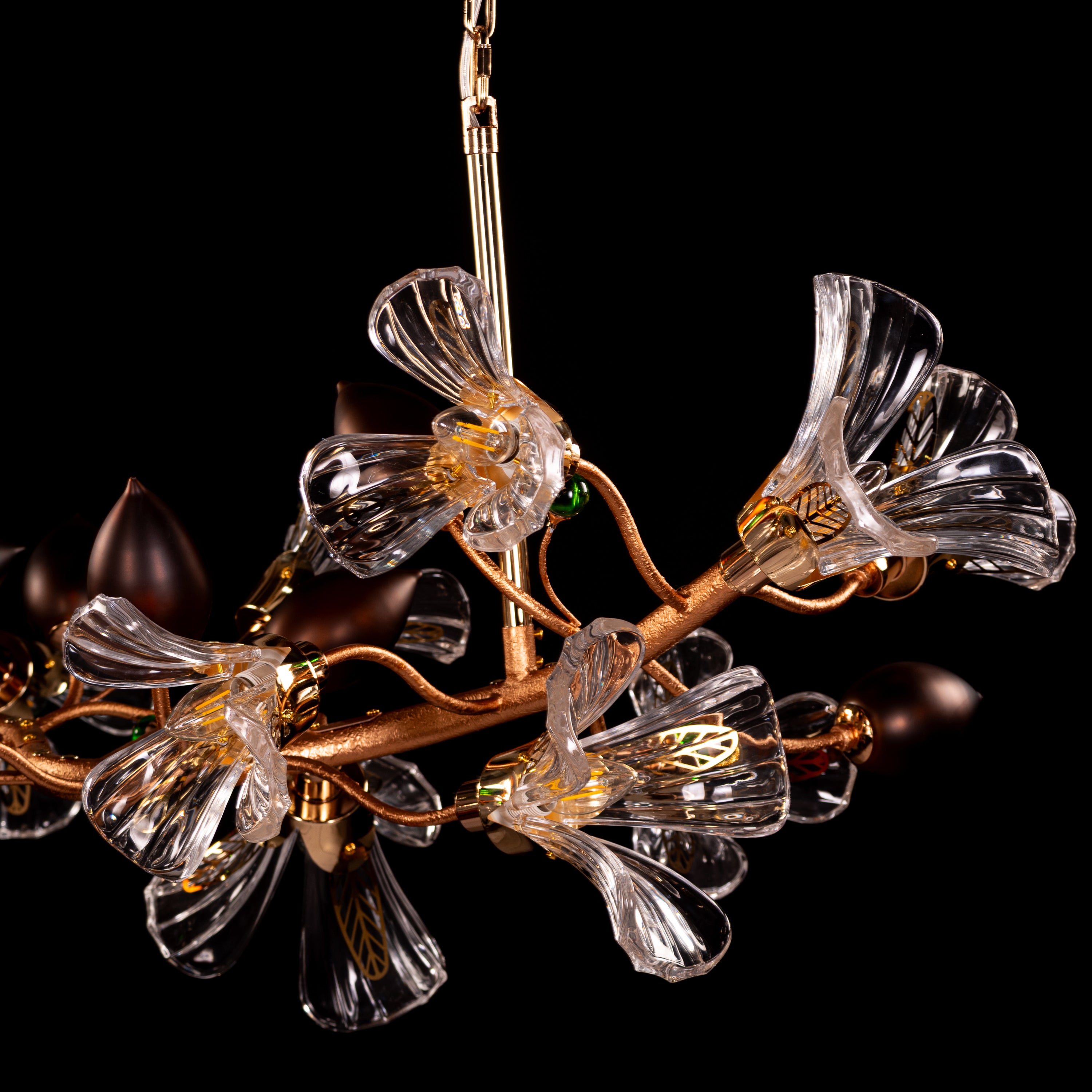 Harubana Splash (Medium, Rose Gold, Clear & Amber) Textured Glass Chandelier