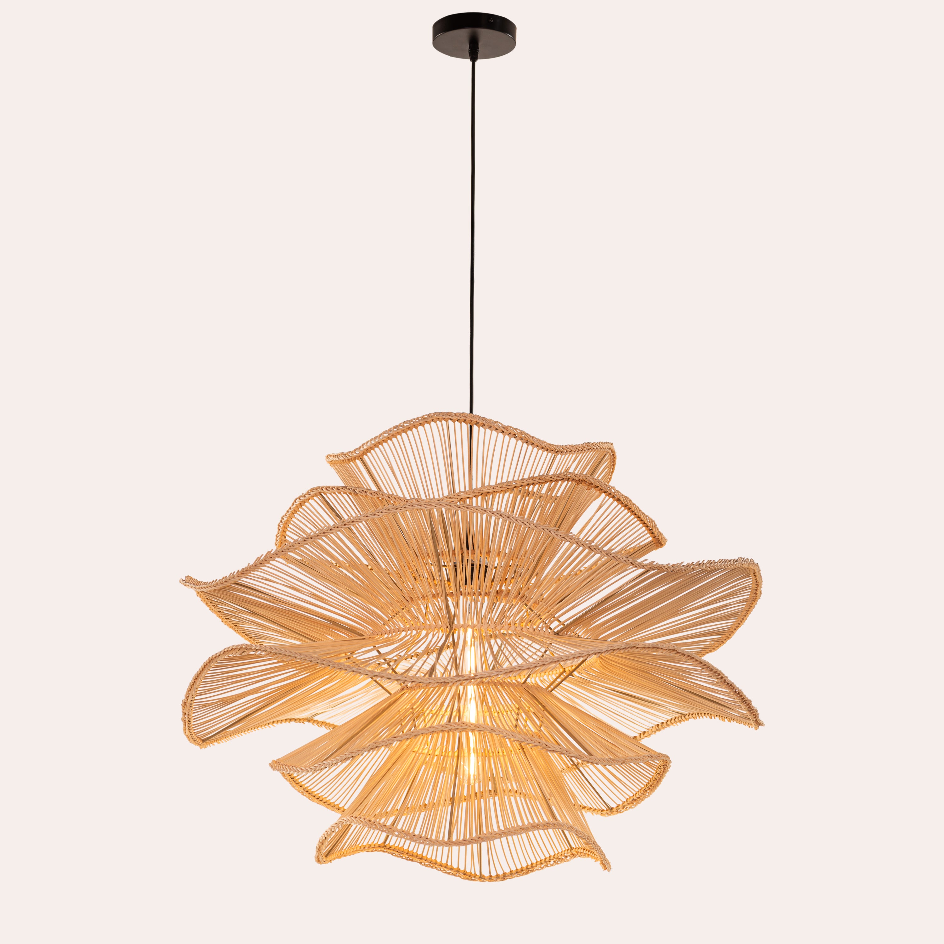 Seashell Whisper (Beige) Rattan Chandelier