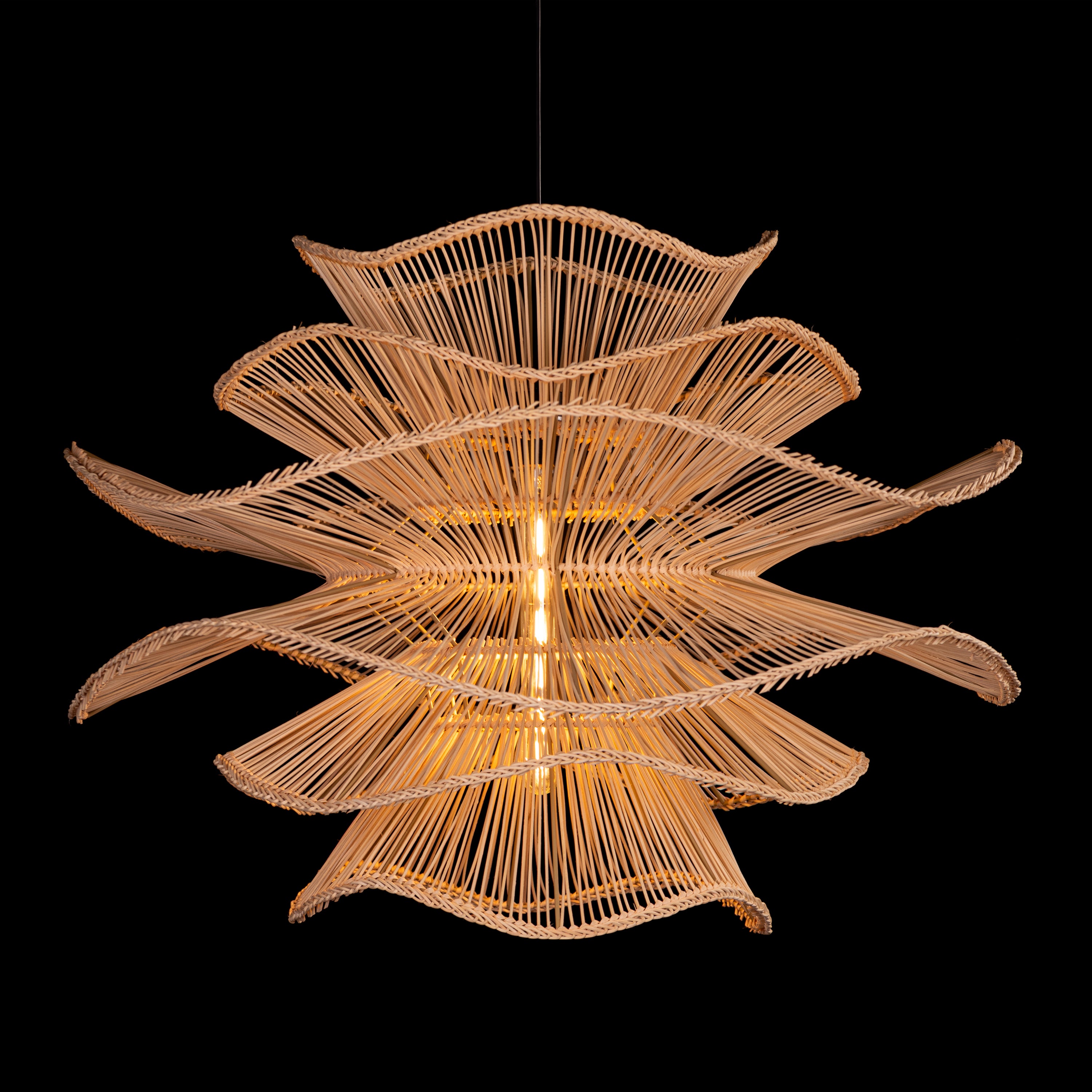 Seashell Whisper (Beige) Rattan Chandelier