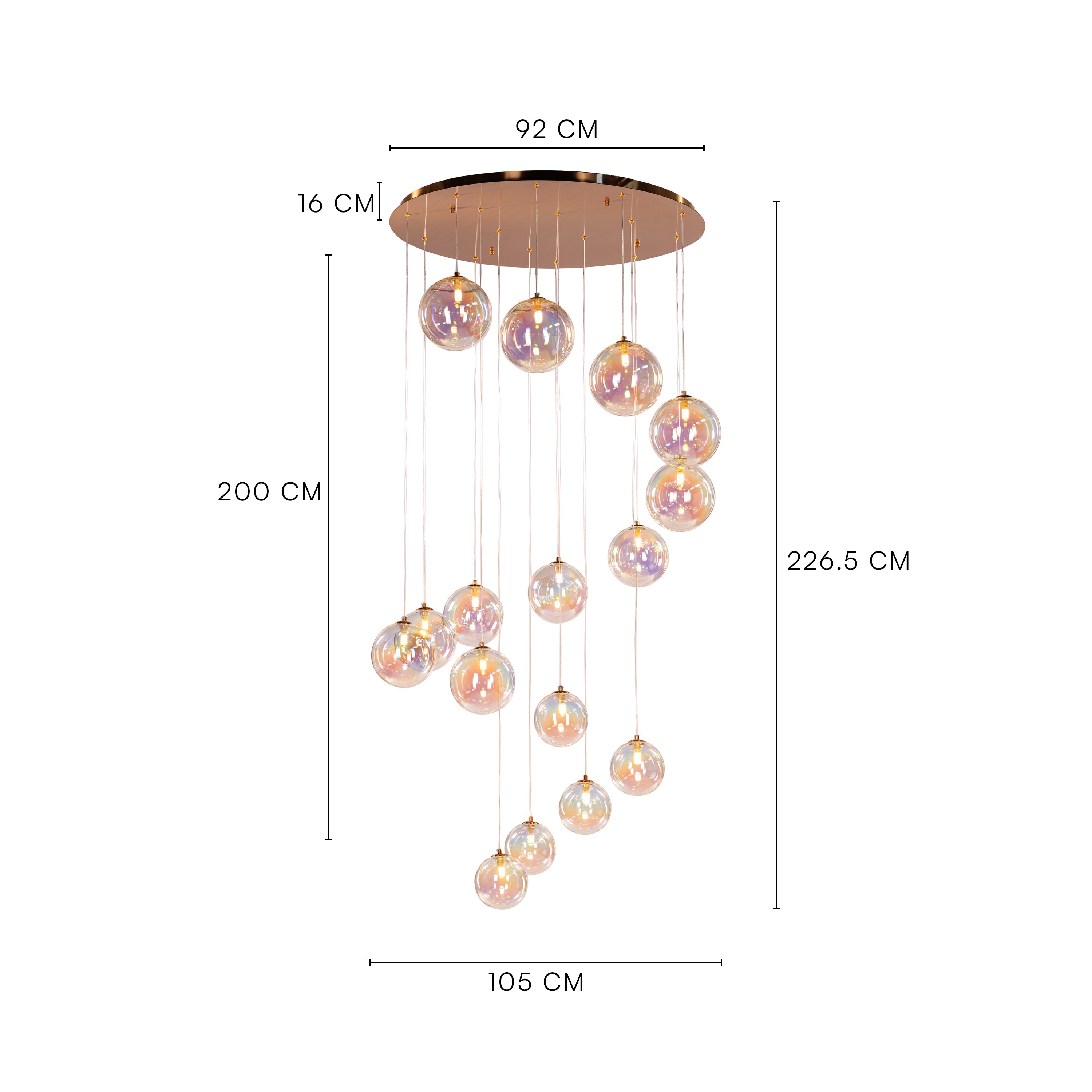 Cosmic Trails (Gold, Clear) Iridescent Double Height Chandelier