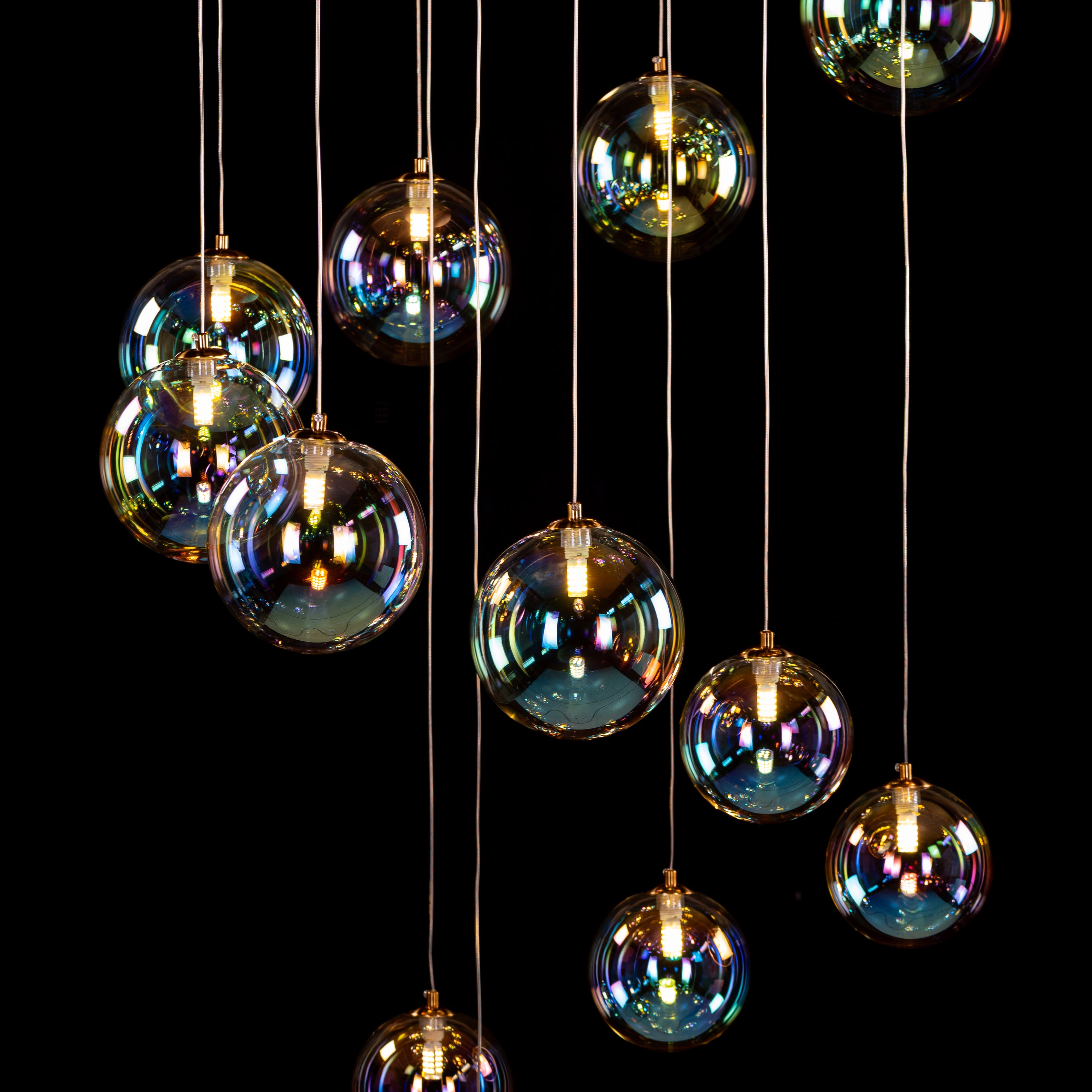 Cosmic Trails (Gold, Clear) Iridescent Double Height Chandelier