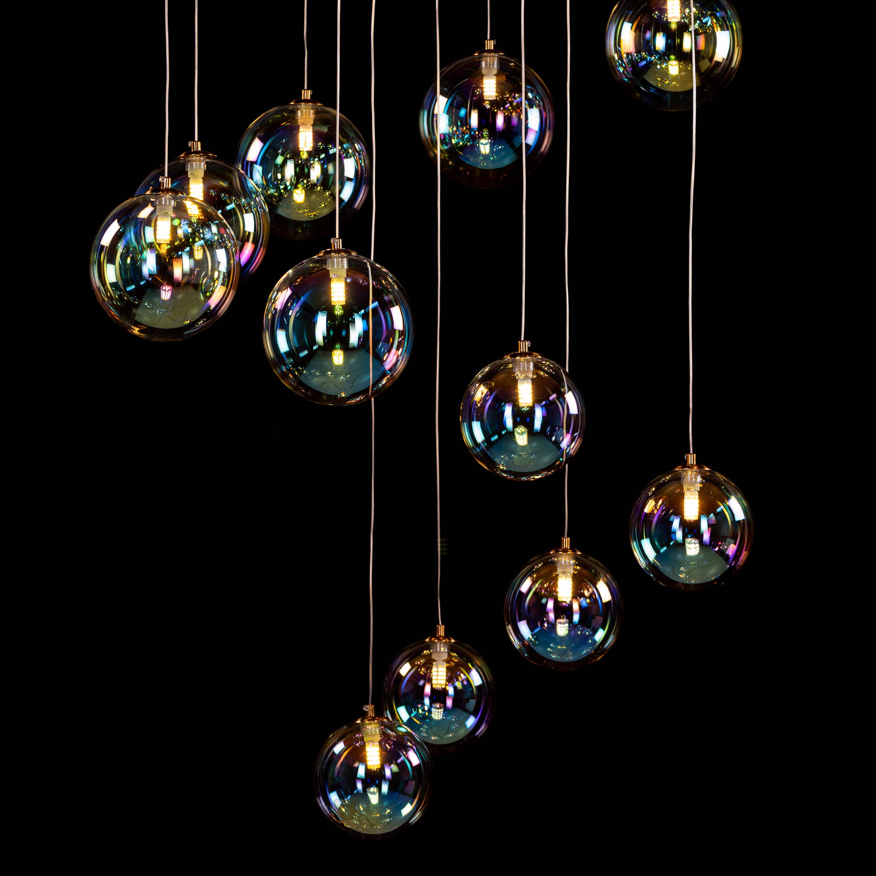 Cosmic Trails (Gold, Clear) Iridescent Double Height Chandelier