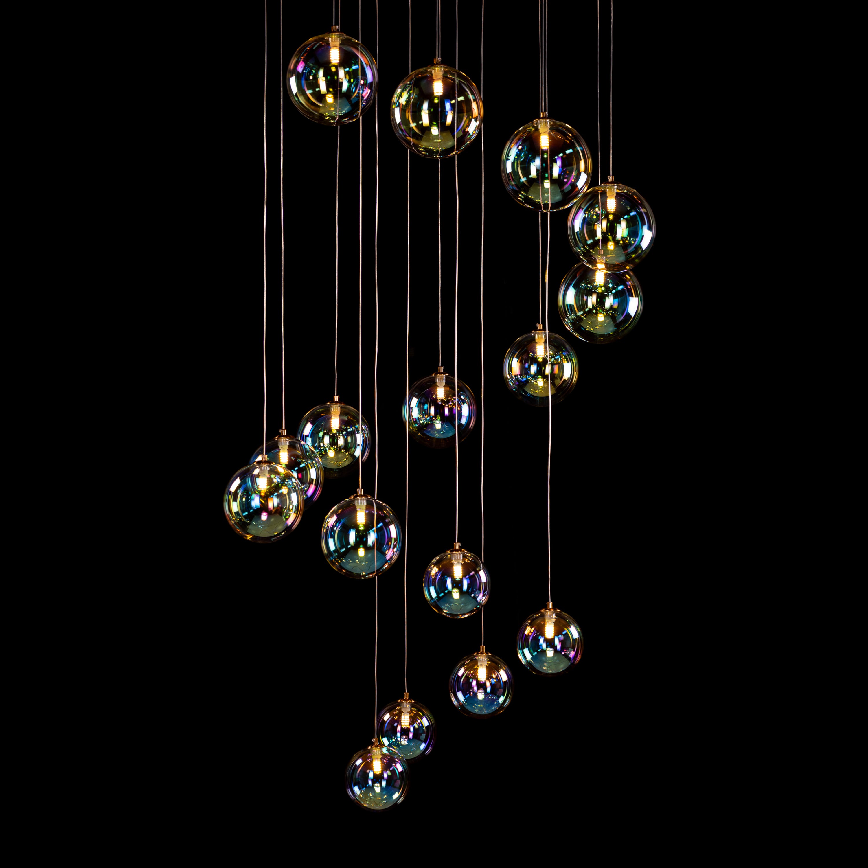 Cosmic Trails (Gold, Clear) Iridescent Double Height Chandelier