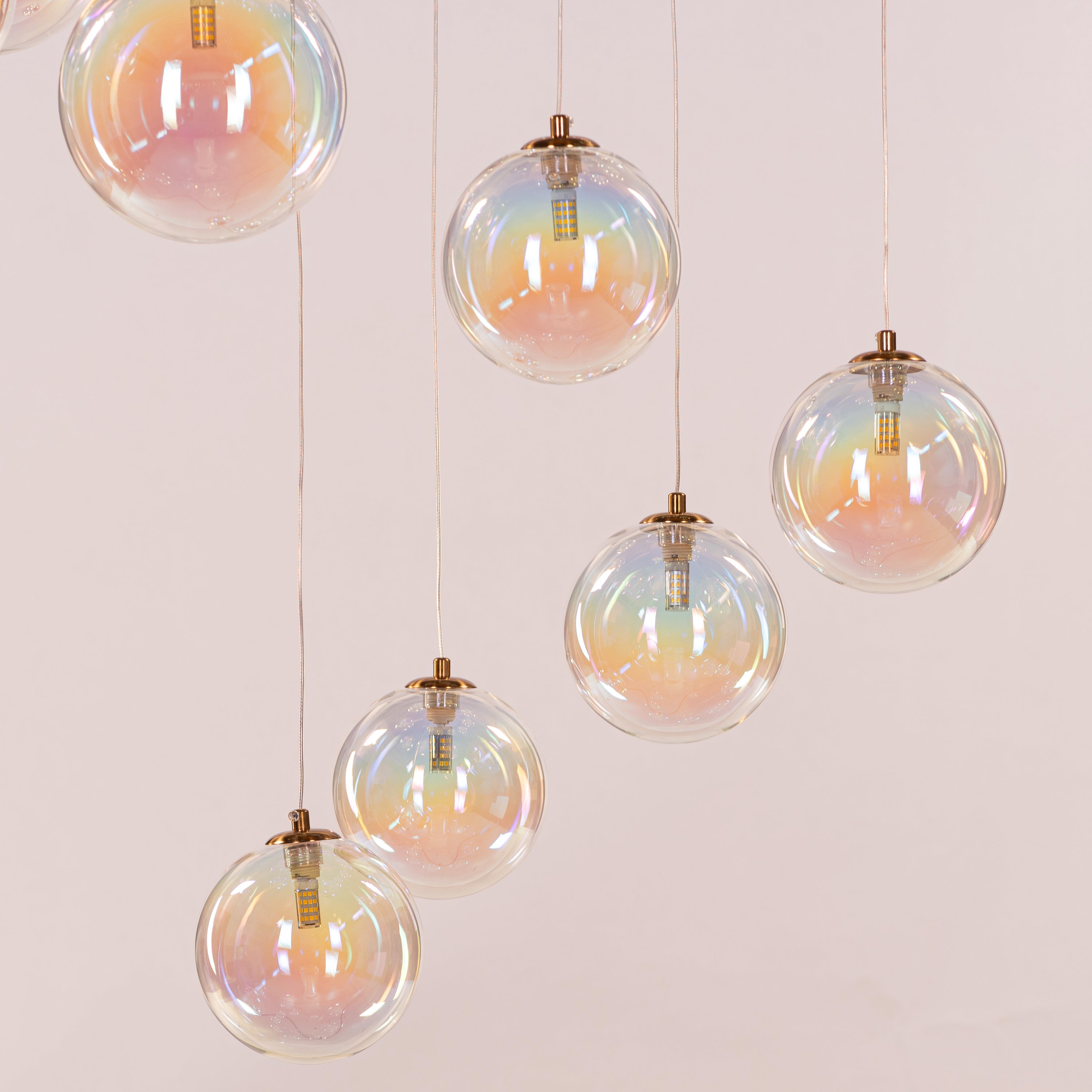 Cosmic Trails (Gold, Clear) Iridescent Double Height Chandelier