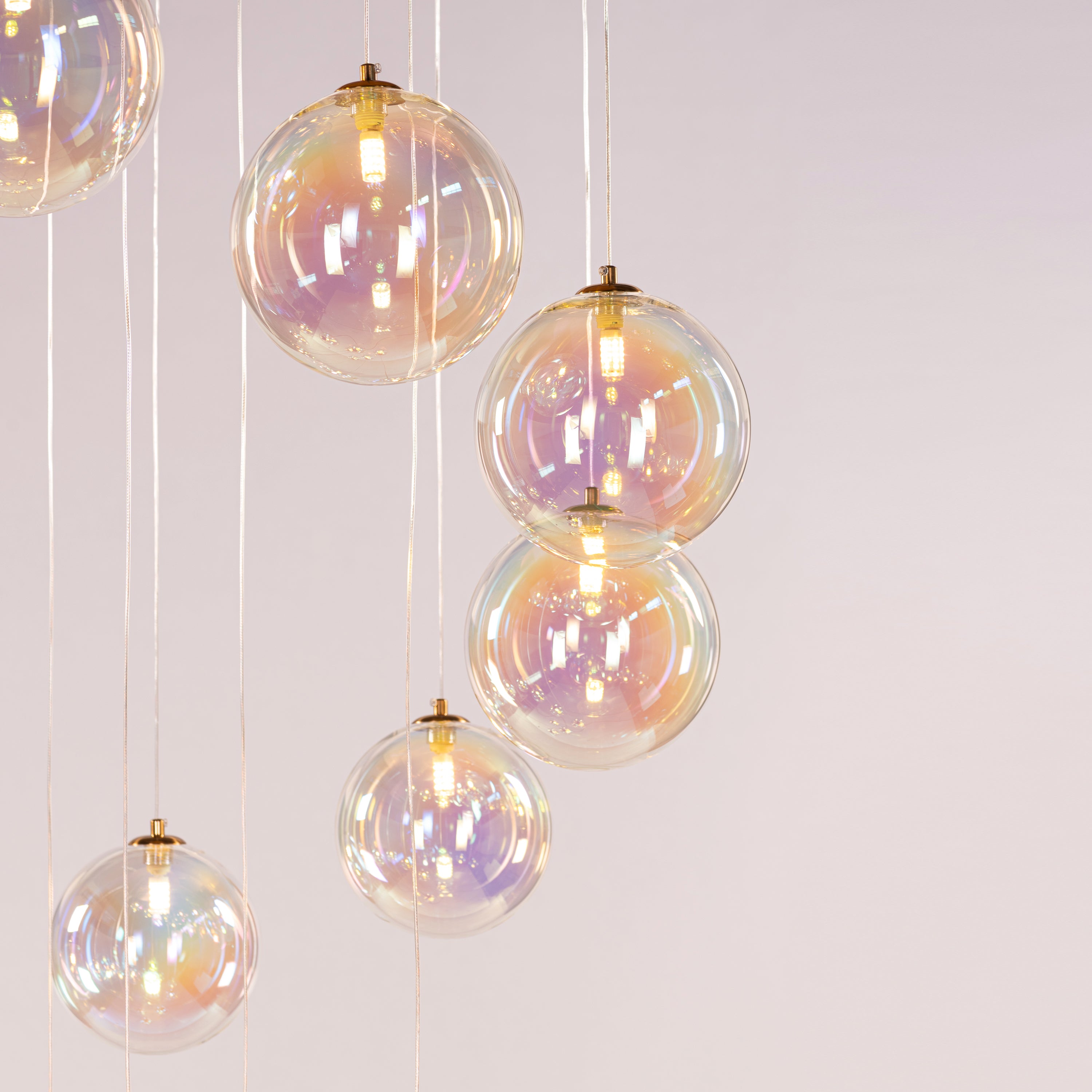 Cosmic Trails (Gold, Clear) Iridescent Double Height Chandelier