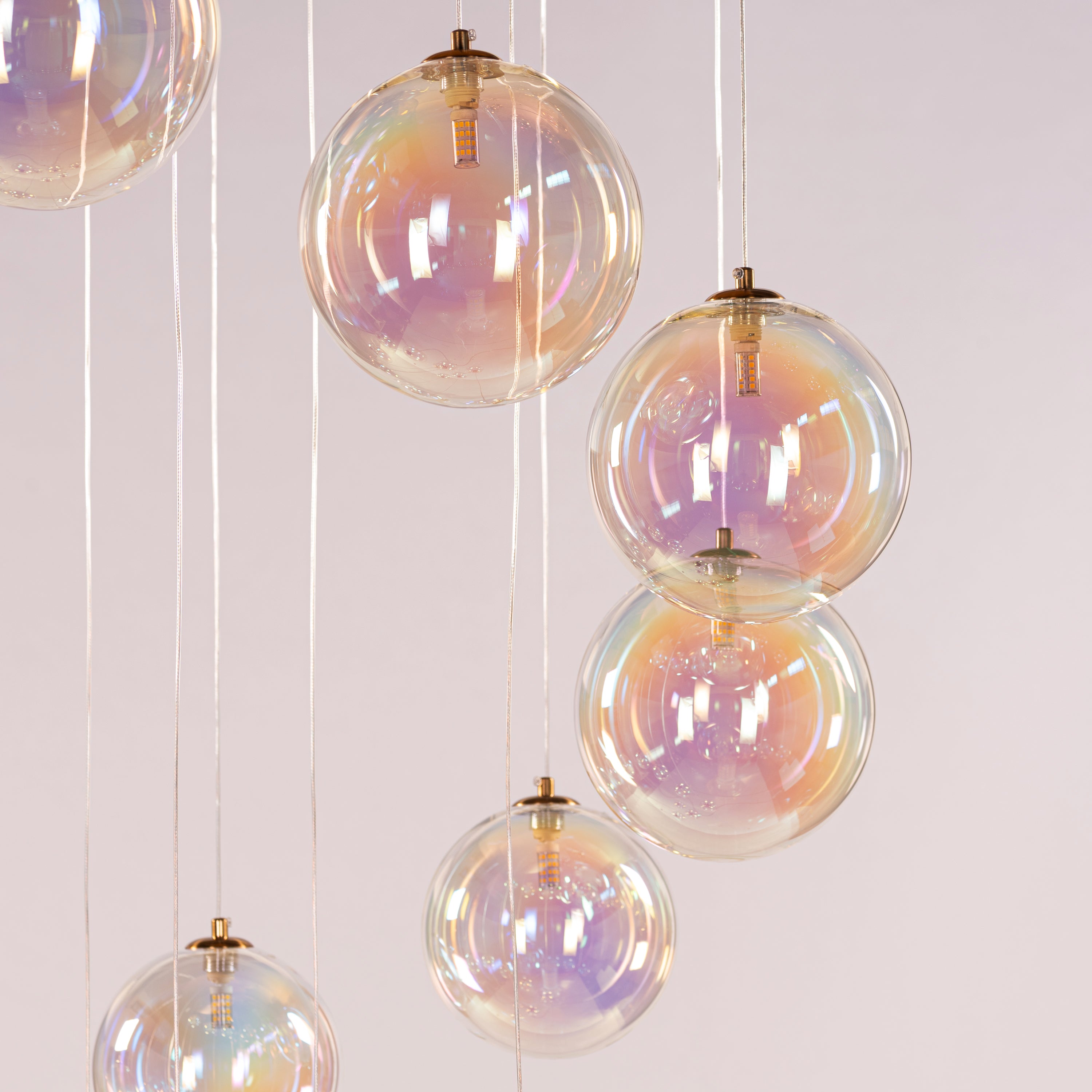 Cosmic Trails (Gold, Clear) Iridescent Double Height Chandelier